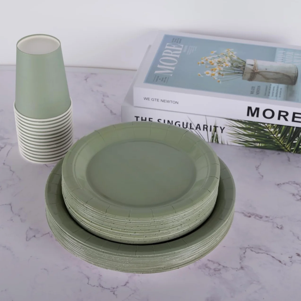 Set di stoviglie per feste 250 pezzi verde salvia CEILIWEN