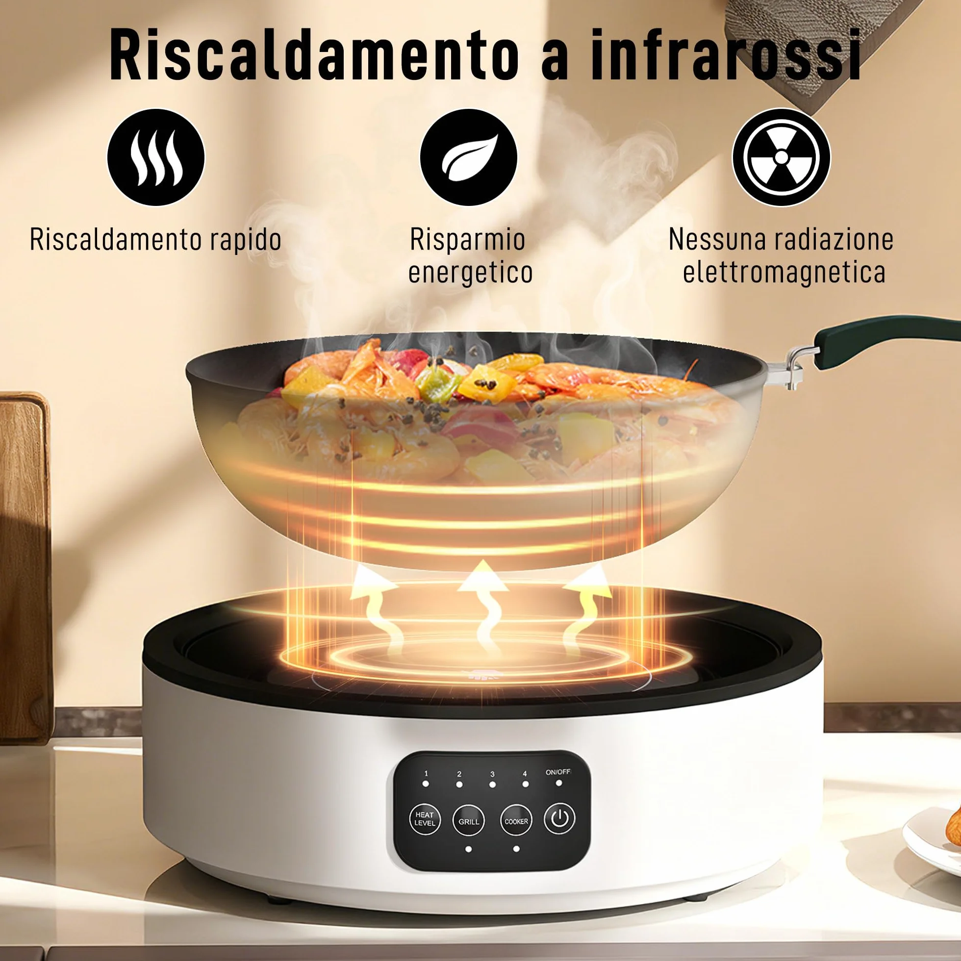 HOMCOM Piastra Elettrica a Infrarossi Portatile 2000W 2 in 1 Vetroceramica 4 Livelli Potenza Ø30cm