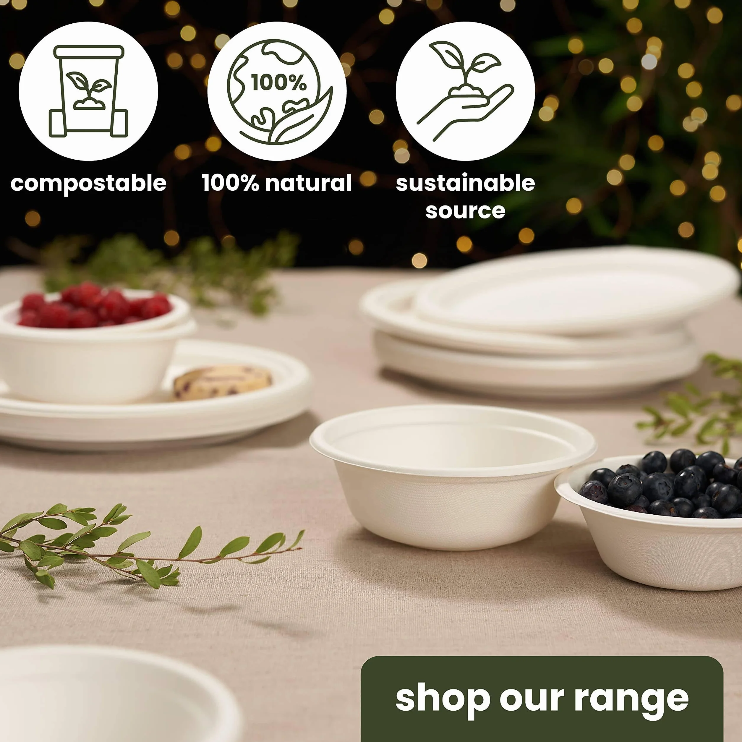 HAAGO Piatti Compostabili in Canna da Zucchero 18 cm 7" - Piattini Dessert Usa e Getta Resistenti Antigrasso