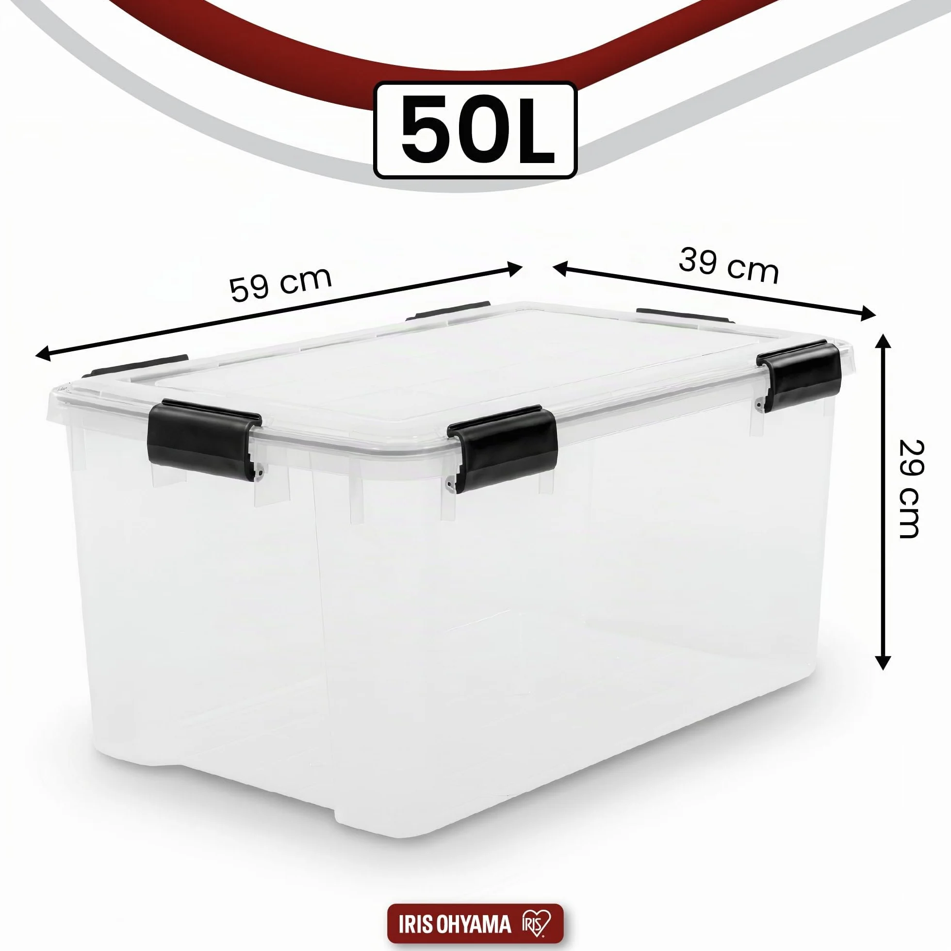 Iris Ohyama Scatole Portaoggetti Ermetiche 50L Set 2 Trasparente Coperchio Impermeabile Impilabile Antipolvere Senza BPA