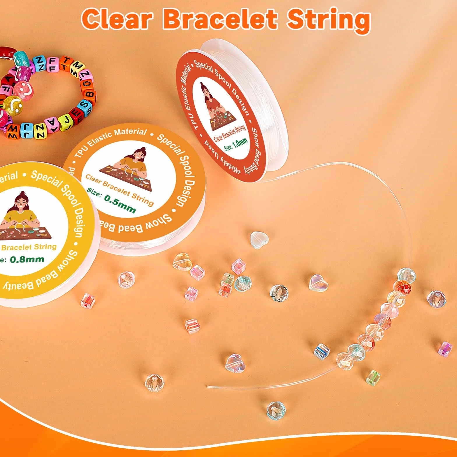 Filo Elastico per Braccialetti Trasparente 0.5mm 0.8mm 1mm 6 Pz per Gioielli DIY