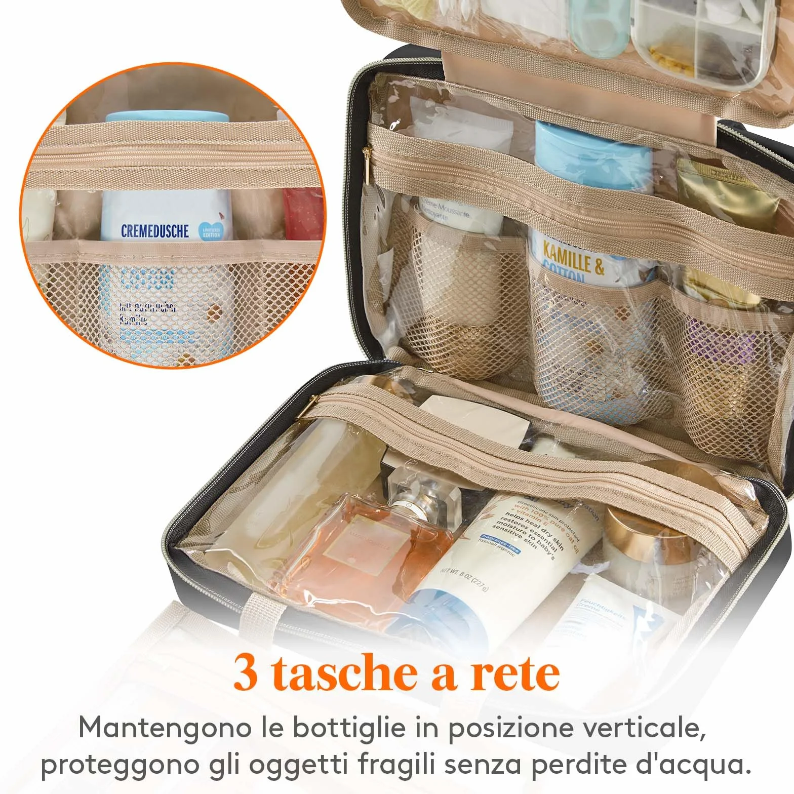 Lifewit Beauty Case da Viaggio Donna, Grande Trousse Trucchi Appendere, 4 Scomparti Trasparenti, Nero