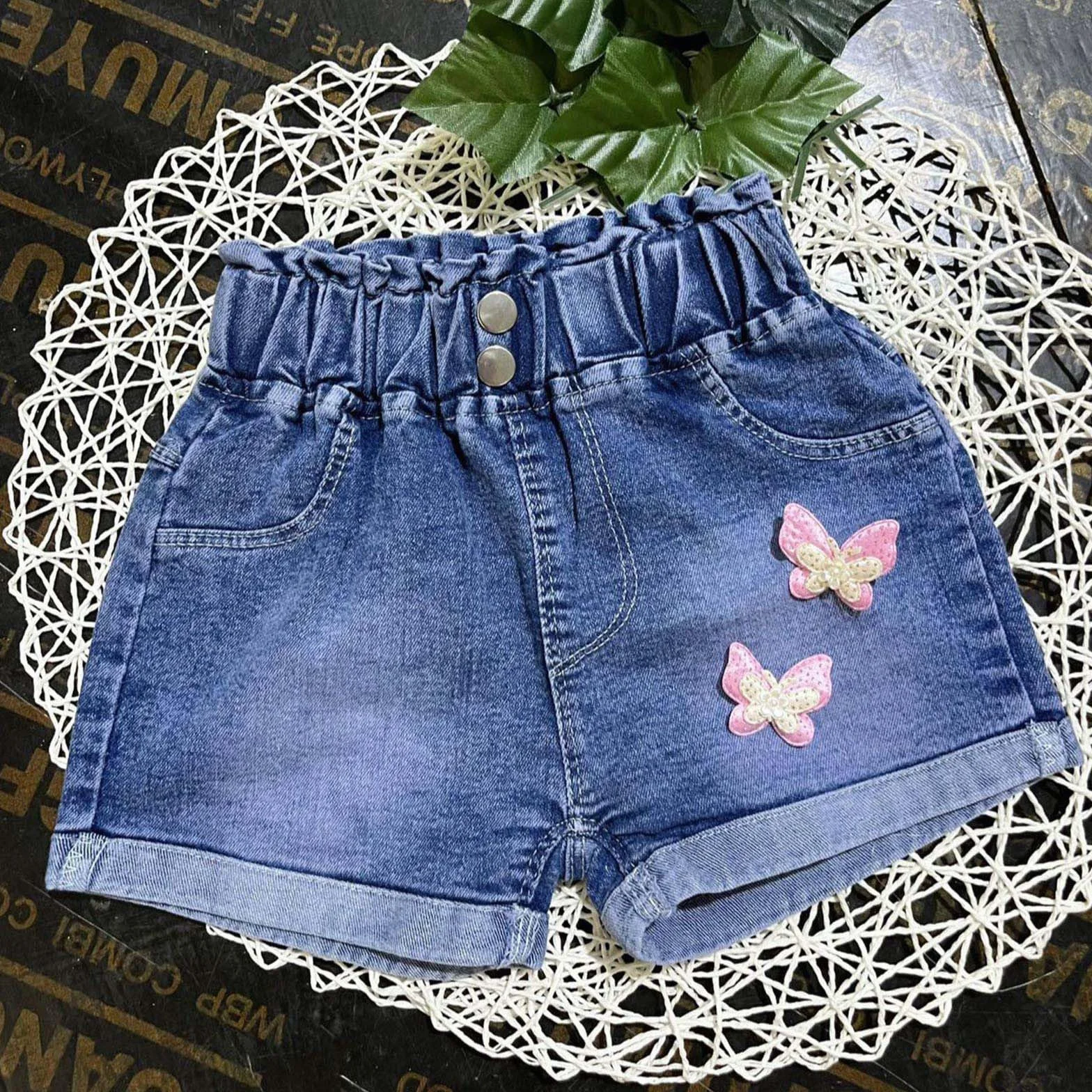 Jeans da ragazza pantaloncini corti in denim vita elasticizzata 2-7 anni