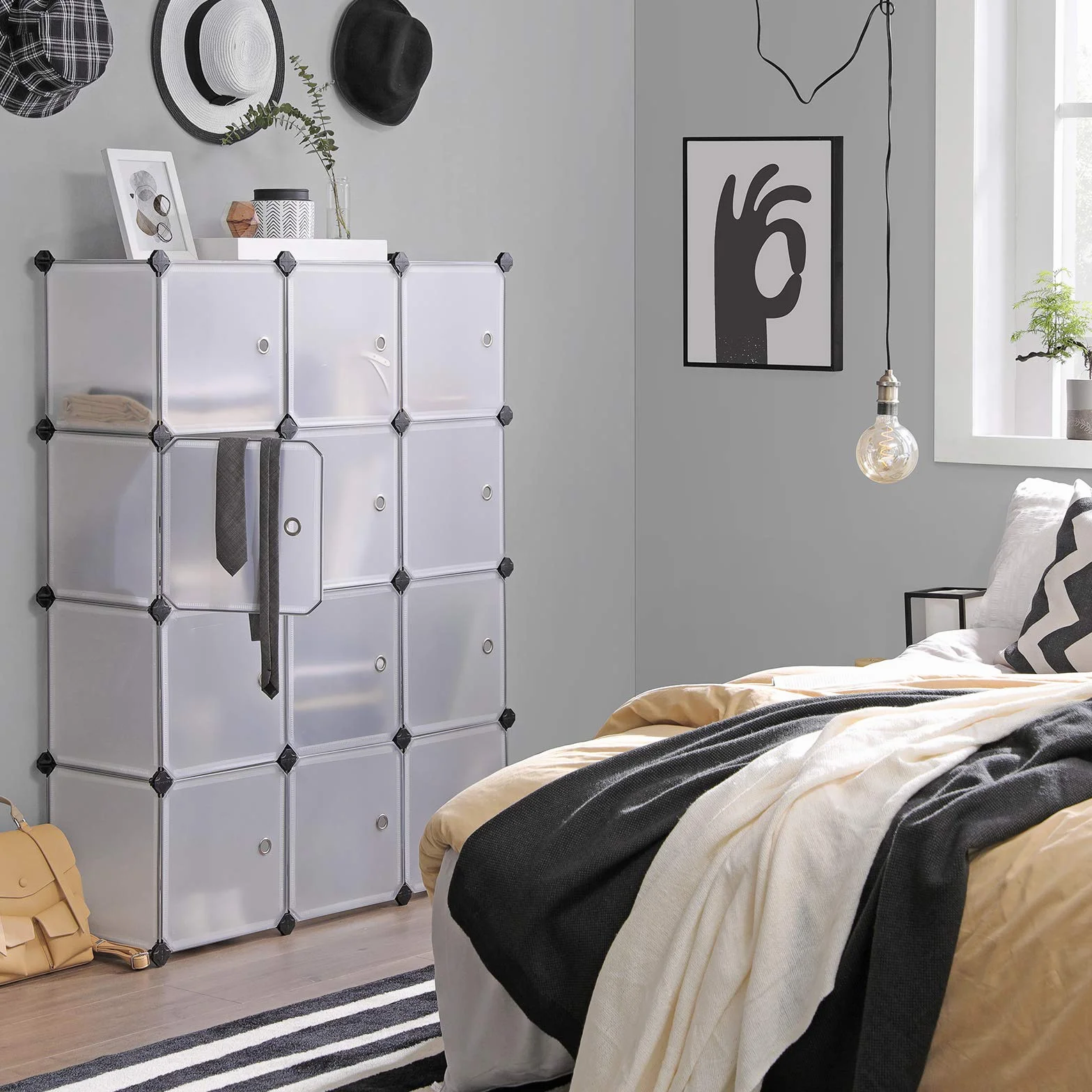 SONGMICS Armadio a 12 Cubi Portaoggetti con Ante, Bianco LPC342W01