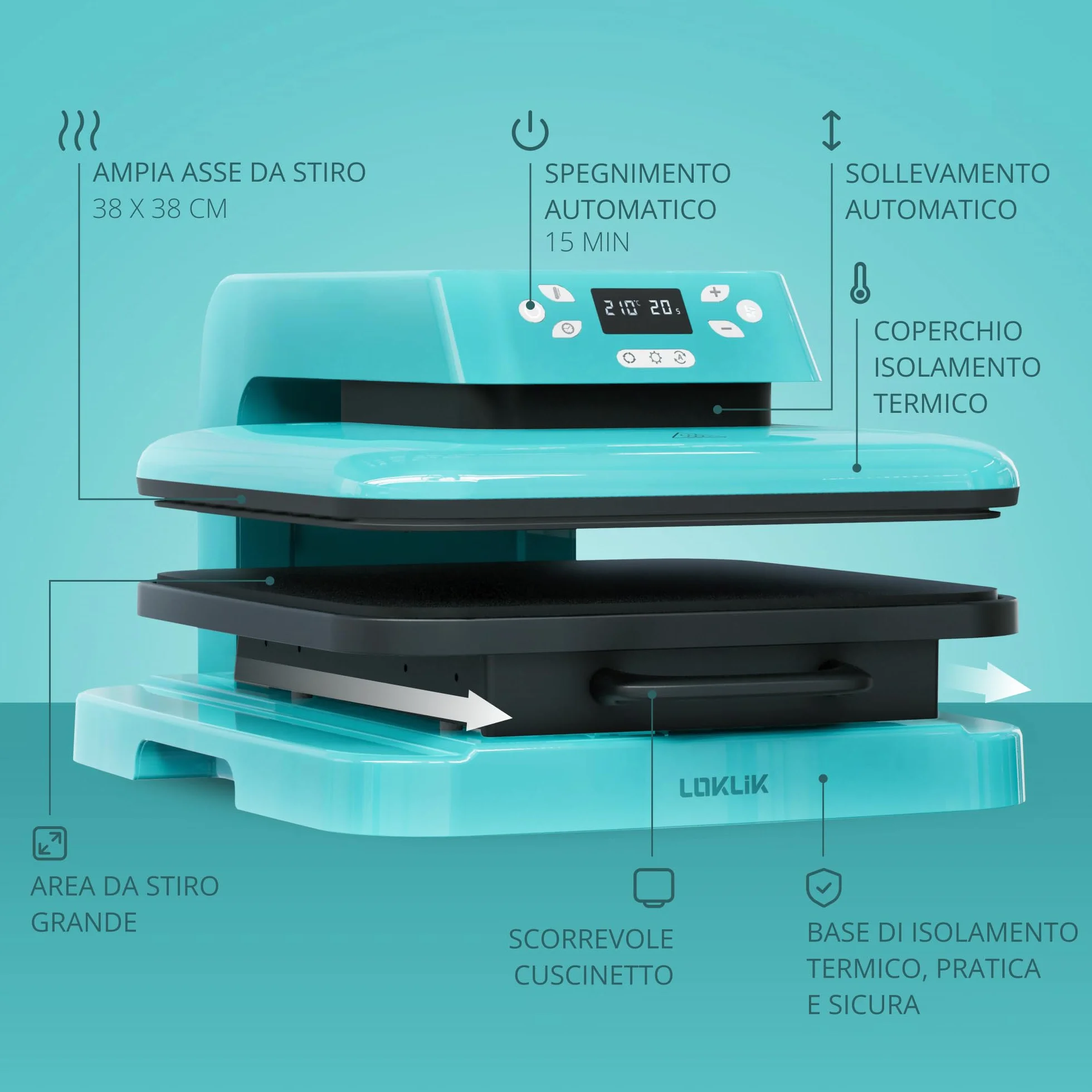 Pressa Termica Automatica LOKLIK per Personalizzare Tessuti Blu
