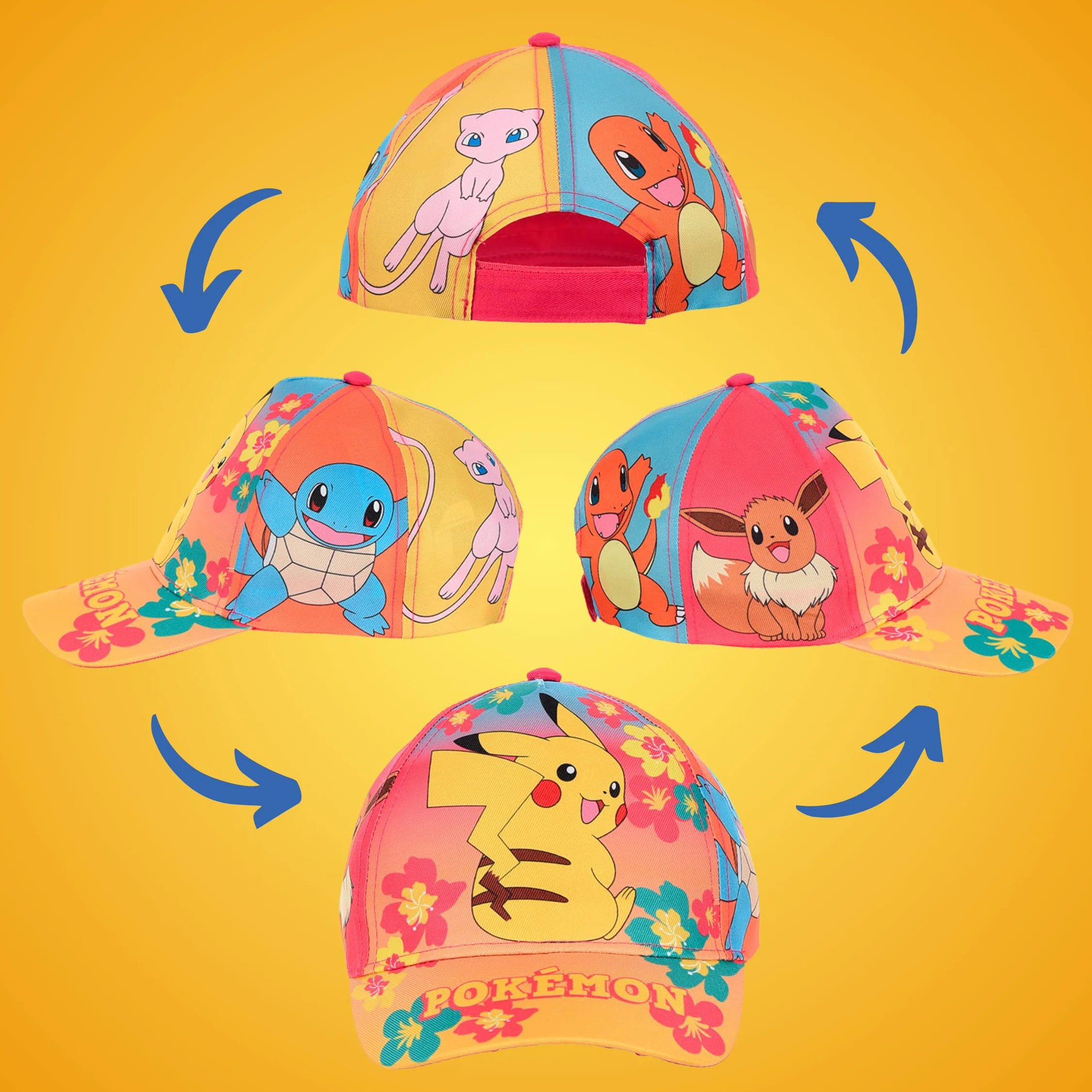 Pokémon Cappello da Baseball Ragazze, Berretto con Pikachu, Squirtle, Eevee, Charmander e Mew, Cappello Estivo per Bambine