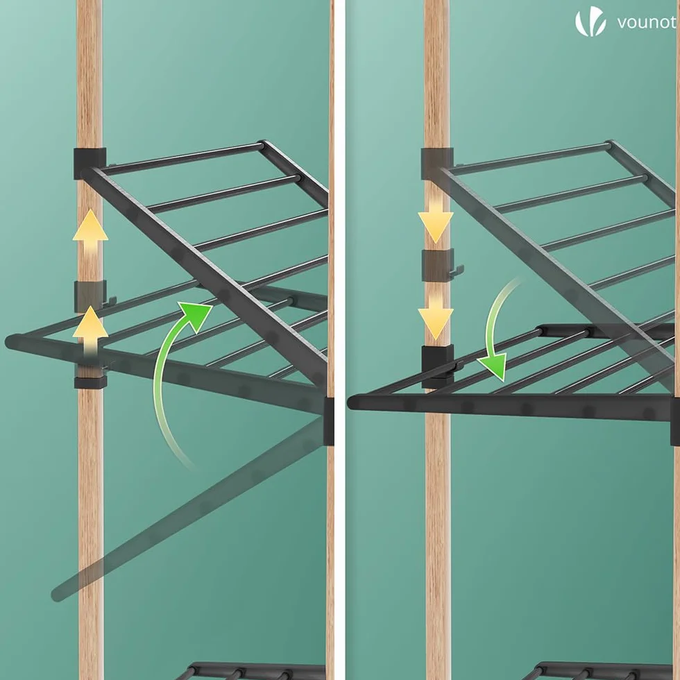 VOUNOT® Stendibiancheria Verticale a Torre 3 Livelli, Modular 3 Stendino Salvaspazio con 4 Ruote per Interni o Esterni, Nero