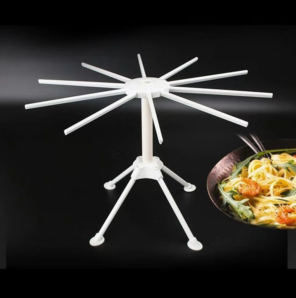 Stendi Pasta Fresca con 10 Bracci Estensibili - Essicatore per Asciugare Pasta Fresca Stendipasta - Appendi Pasta Fresca in Plastica - Stendino per Pasta Fresca per 2 kg, Bianco