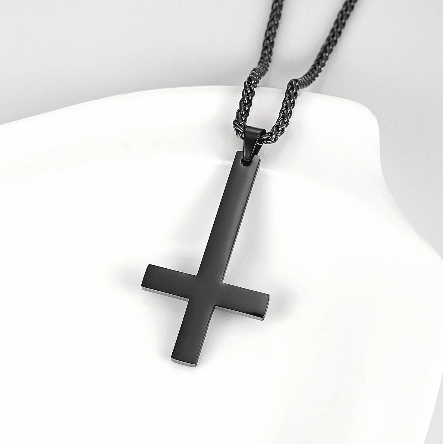 PROSTEEL Collana Pendente Croce Inversa Acciaio Inossidabile Placcato Oro 18K Catena Regolabile Hip Hop Punk Rock