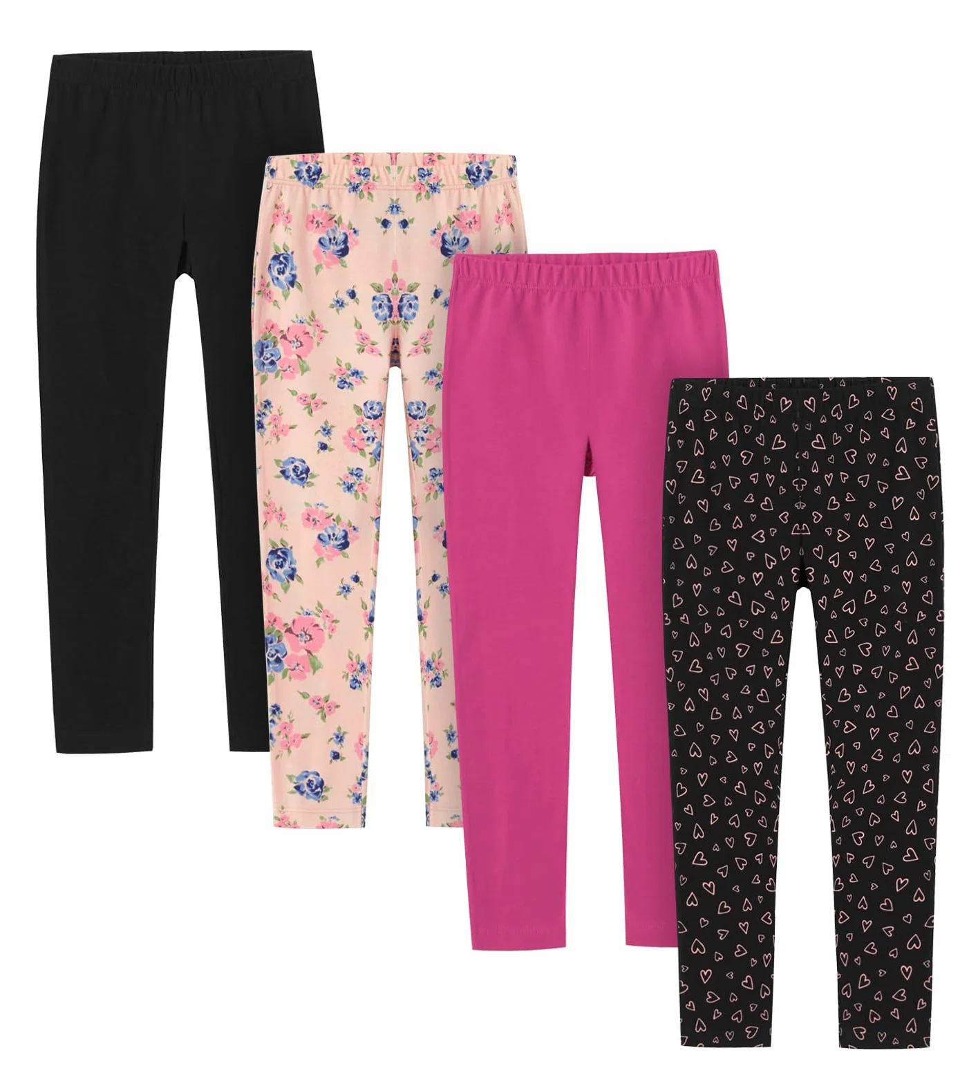 LAPASA Pacco da 4 Leggings per Bambina Lunghi e Capri in Cotone Elastici Comodi per Sport e Quotidiano età 3-13 Anni