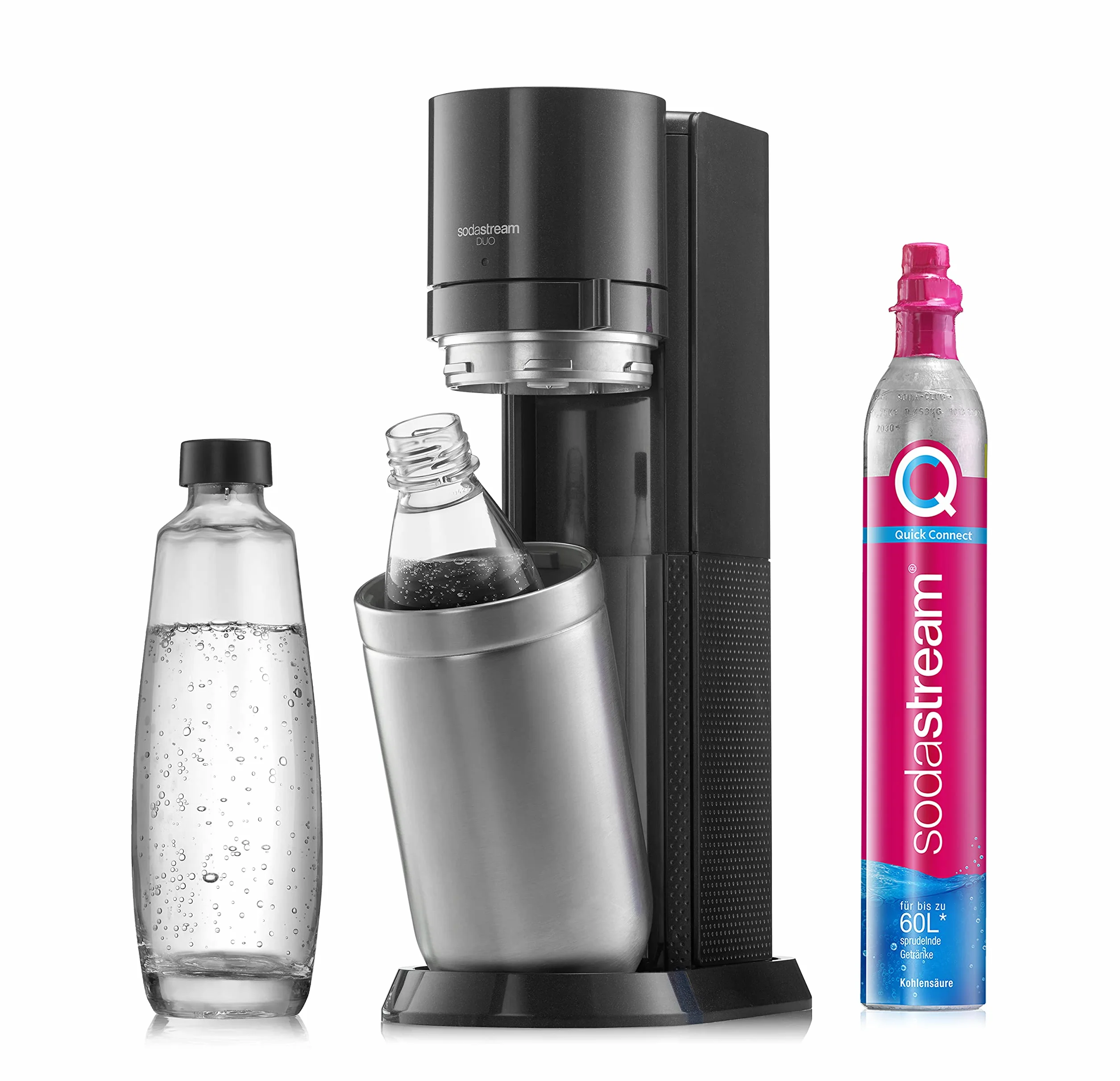 SodaStream Confezione di riserva QC con 1 Cilindro Quick Connect CO2 (resa: 60L) e 1 Bottiglia di Vetro da 1,0 l, Rosa, 27,5 x 16 x 44, 1053400490