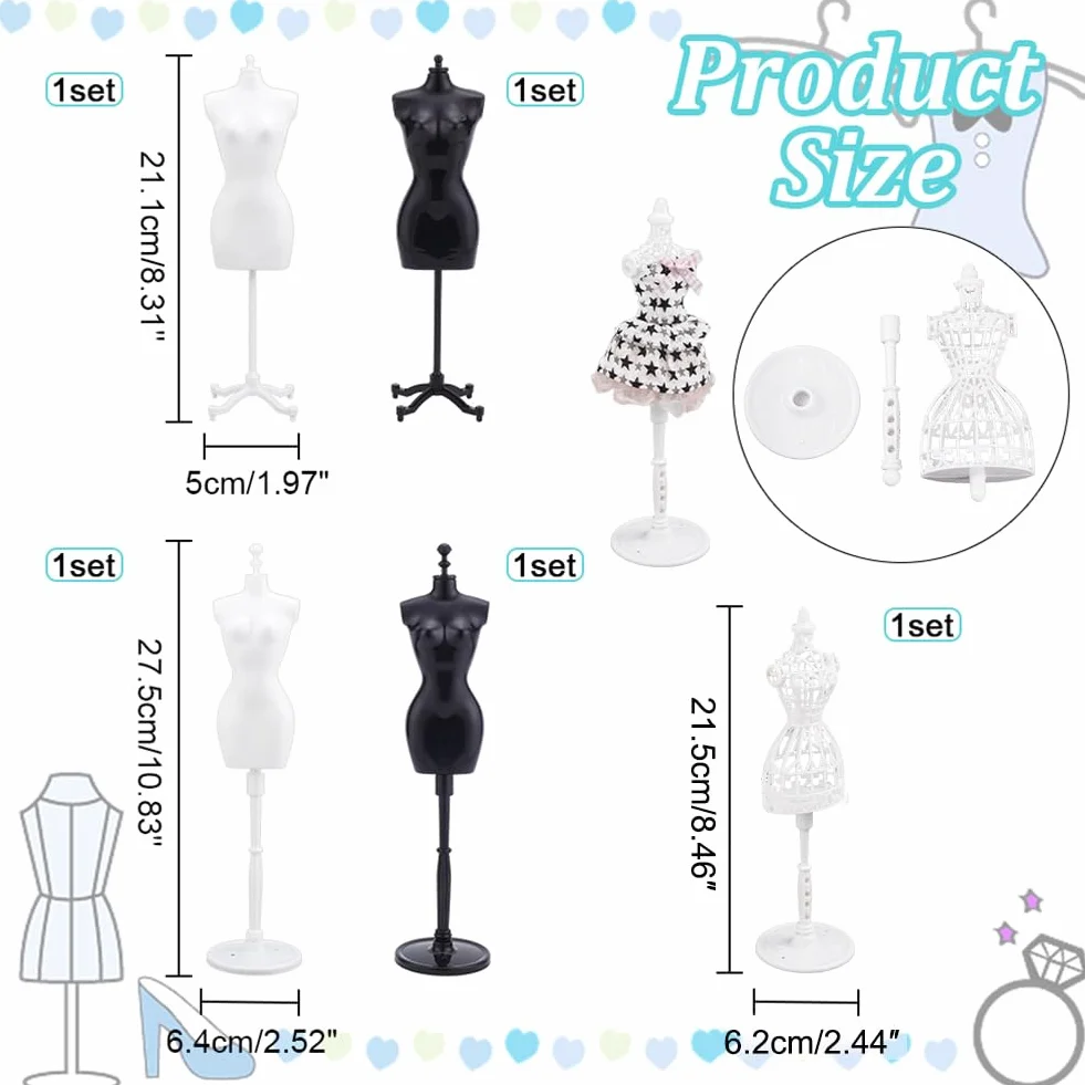 NBEADS 5 Set Mini Manichino Display Modello, Supporto Plastica Mannequin Holder Dress Form per Abiti Fai Da Te