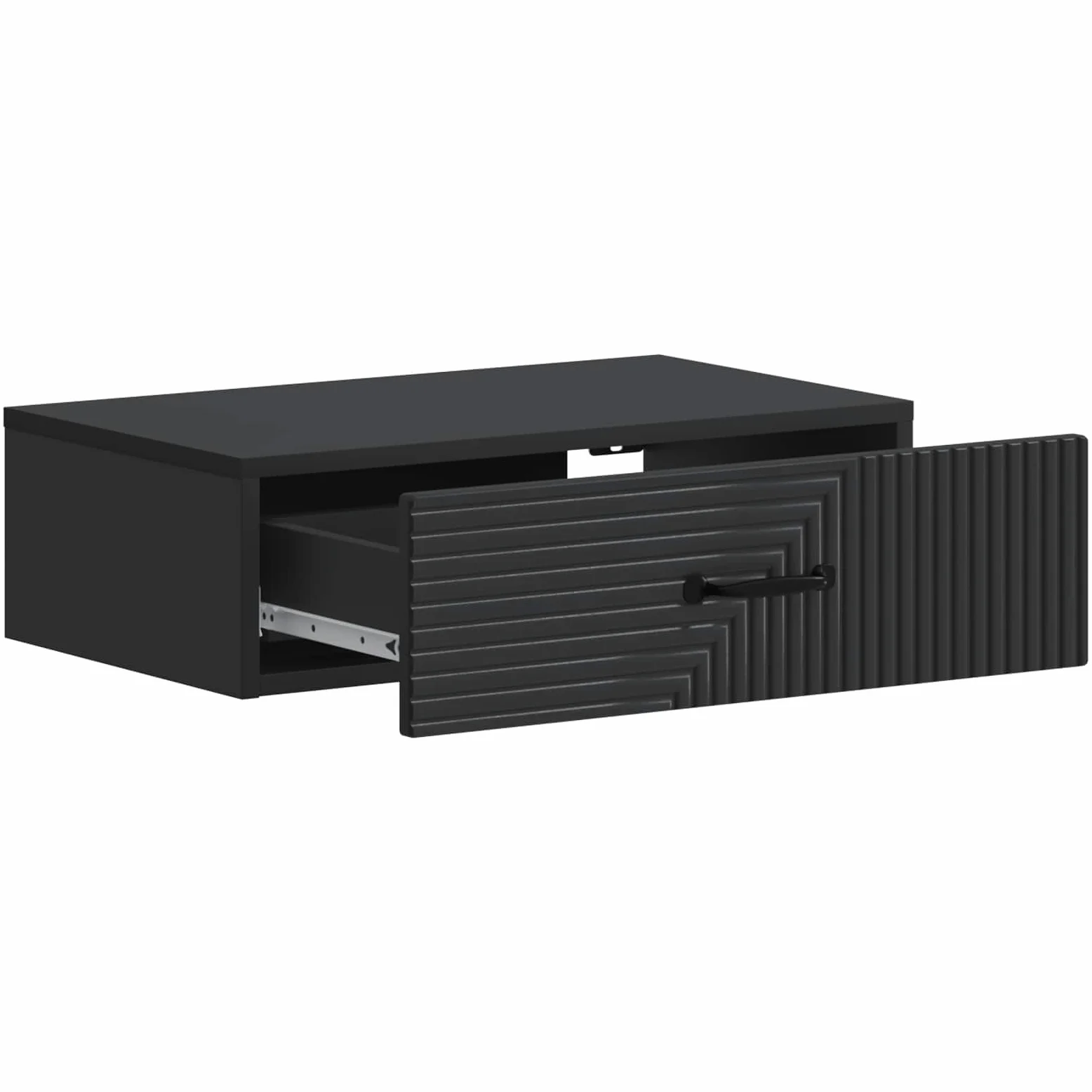 Tavolino da parete in legno nero, 59 x 34,5 x 17 cm, con cassetto, per soggiorno, corridoio, ufficio, versatile come ripiano e organizer