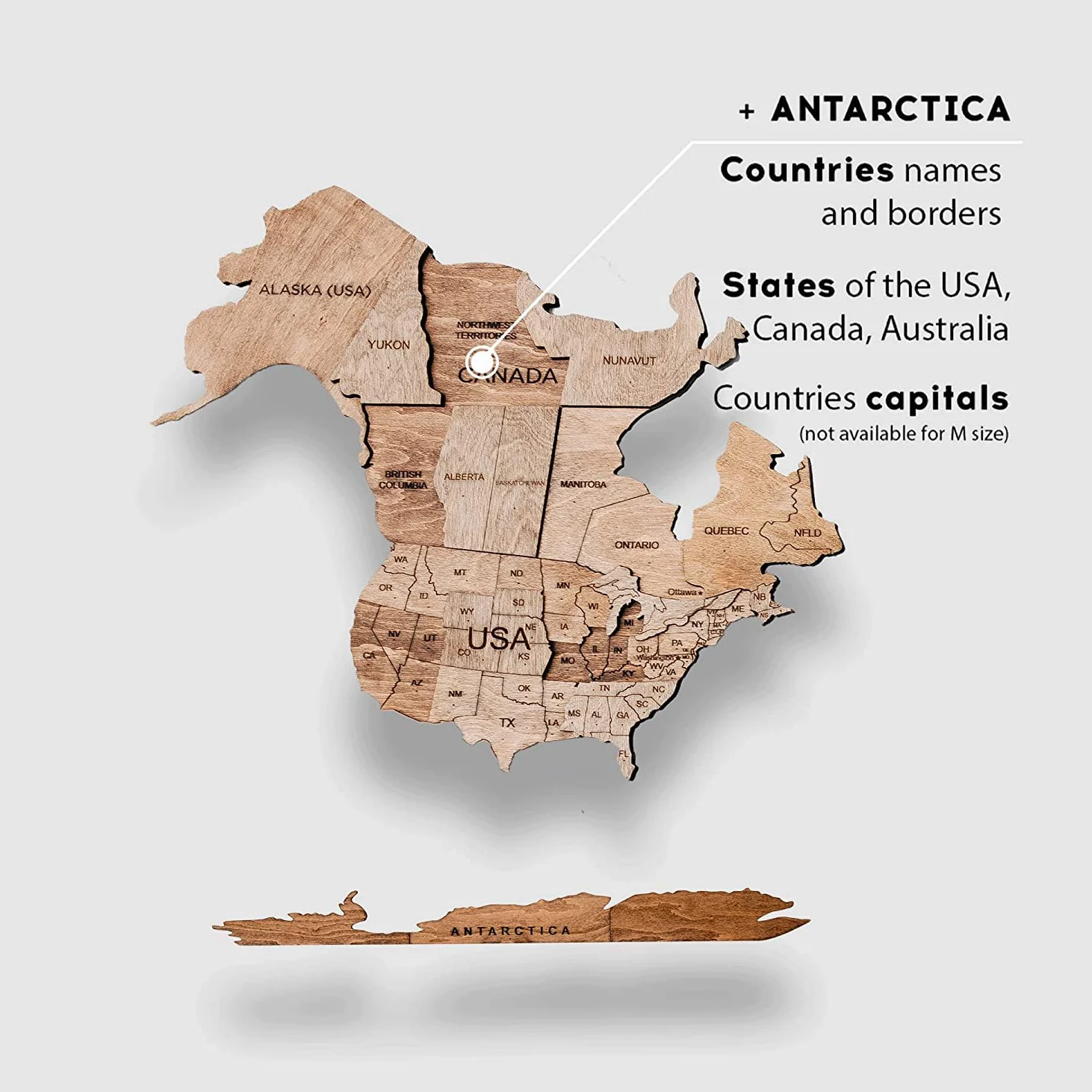 ENJOY THE WOOD Mappa Mondiale in Legno 3D Arte da Parete Grande Decorazione da Parete Idea Regalo per Inaugurazione Casa Mappa Mondiale in Legno per Viaggi Casa e Cucina o Ufficio (M, Terra)