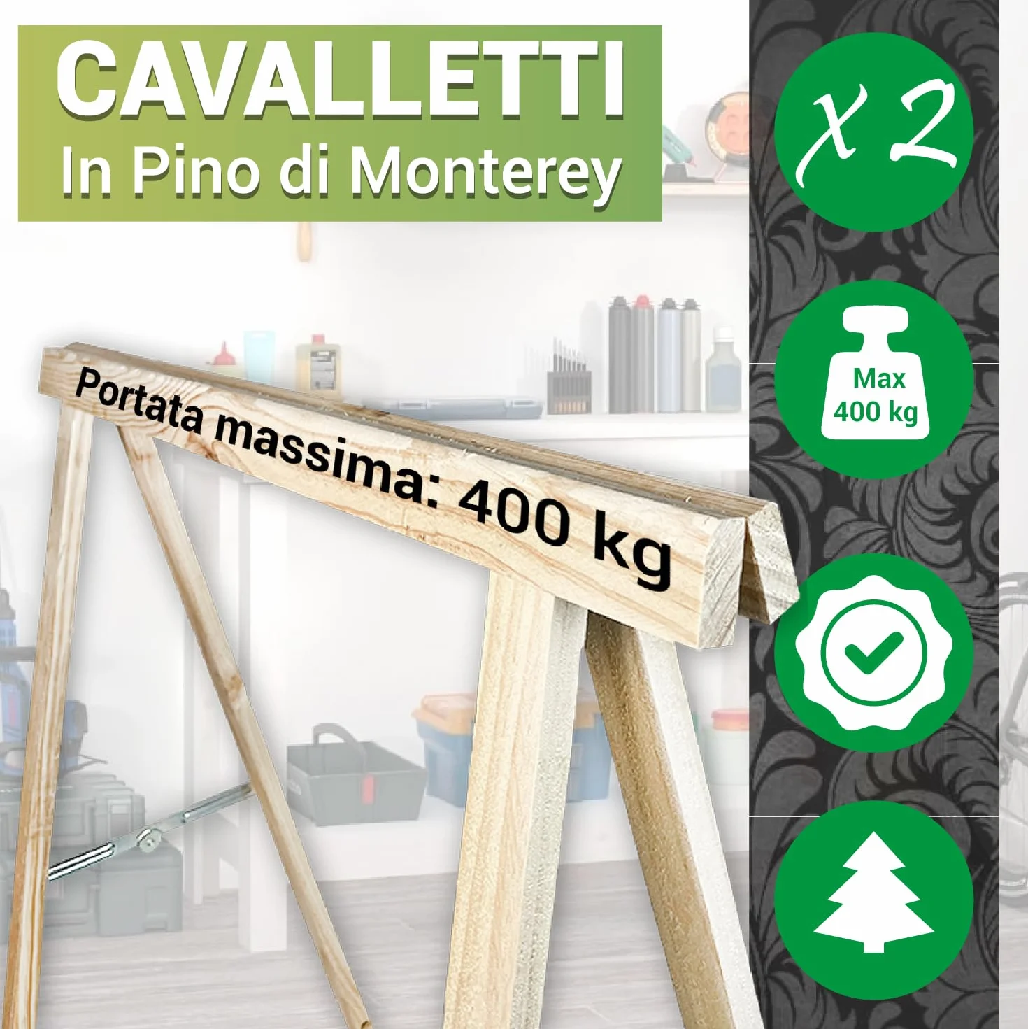 Crisalide® Cavalletti in Legno Massello di Pino – Portata 400 kg – Pieghevoli 73x76 cm – Cavalletti da Lavoro