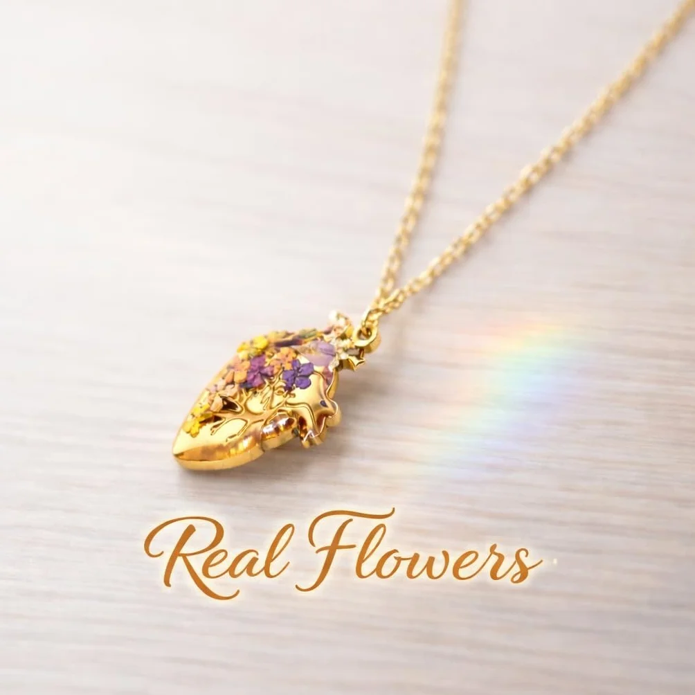 BeFloral Collana Cuore Anatomico Donna Acciaio Inossidabile Oro Fiori Resina Gioiello Artigianale Idea Regalo Medico Infermiera