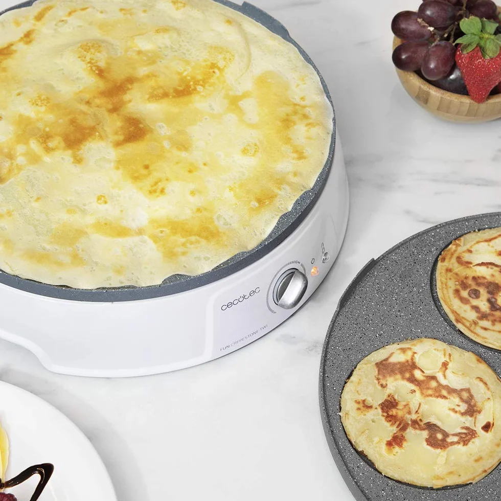 Cecotec Crepe Maker Fun Crepe stone Twin 1200W 30.5 cm Antiaderente RockStone Piastra Reversibile Termostato Regolabile Rullo Spatola