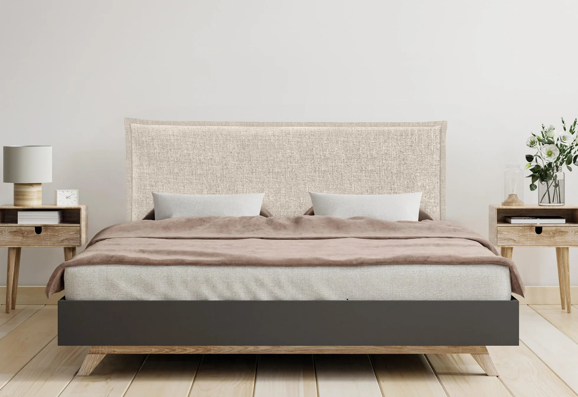 DHOME Testiera in lino naturale con bordo della testiera imbottito Letto moderno TOP TRENDING (Beige, 160cm (Letto 150/160))
