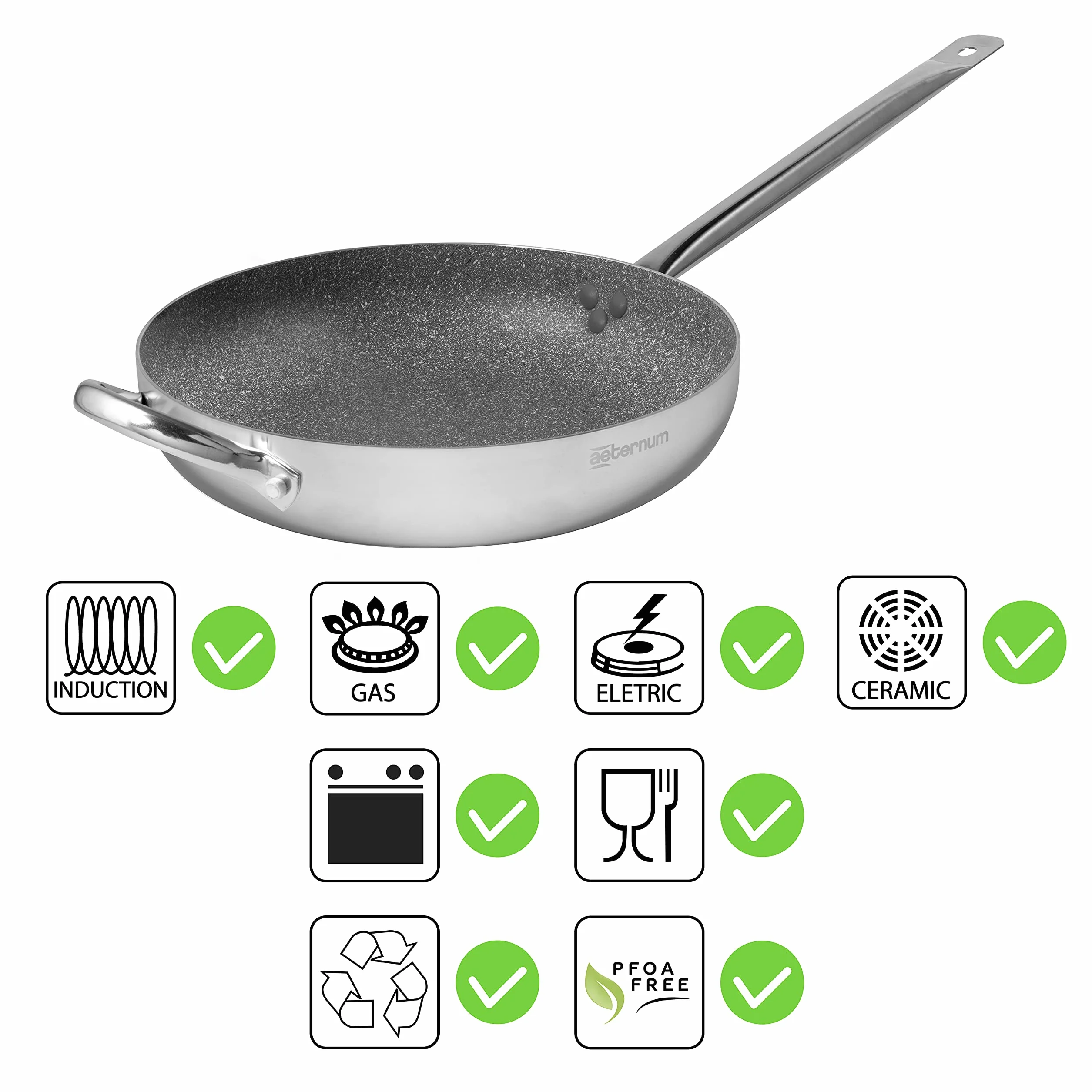 Padella Antiaderente 40 cm Alluminio Argento Aeternum Grande Famiglia