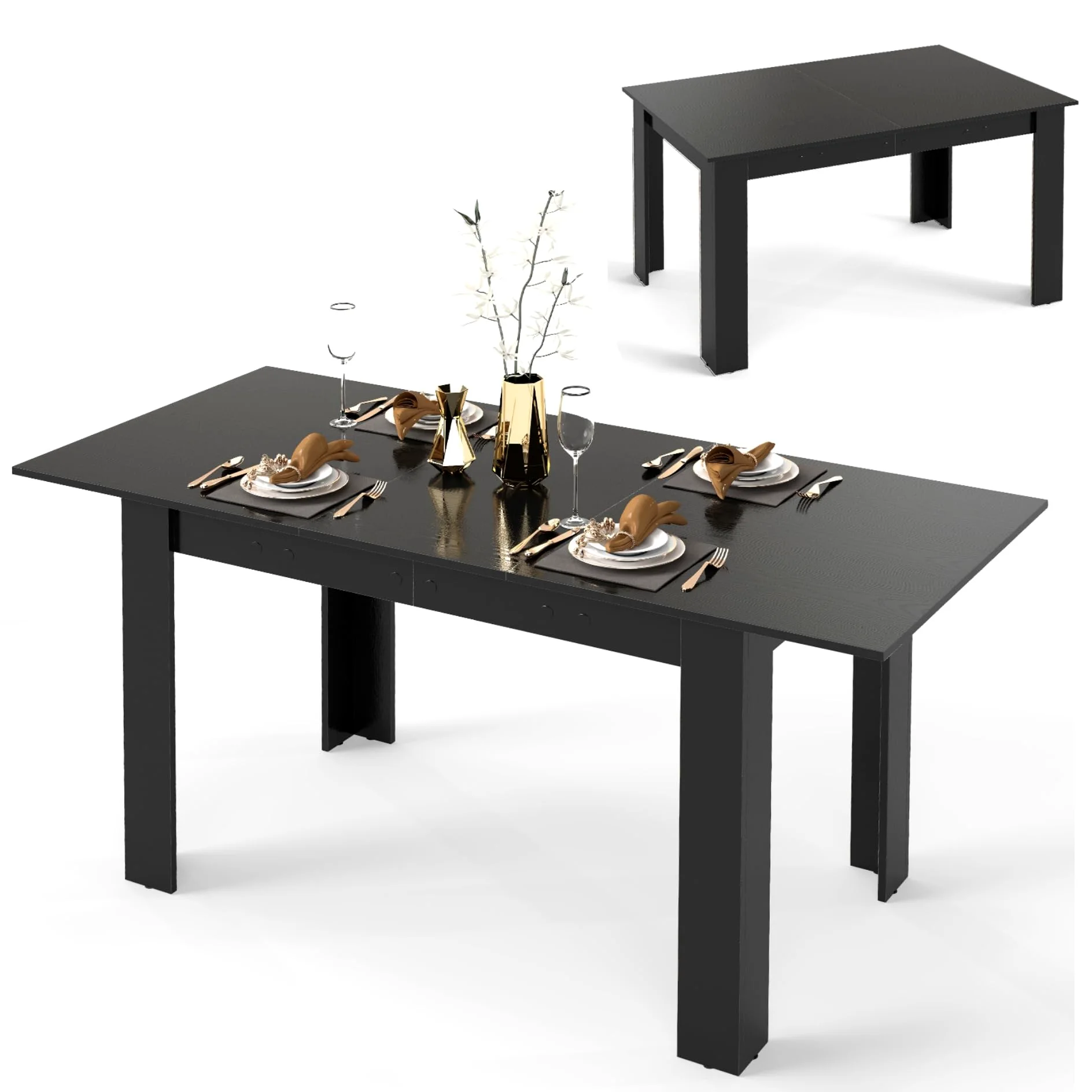 COSTWAY Tavolo Allungabile da Pranzo per 4-6 Persone, Tavolo Consolle Estensibile, Tavolo Moderno da Cucina, Soggiorno e Sala da Pranzo, 158 x 70 x 76 cm, Nero (Nero)