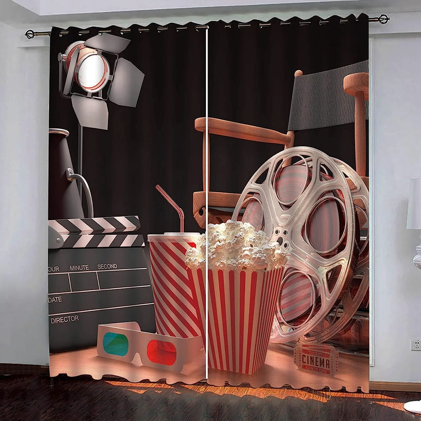 Tende Stampate In 3D Tende Con Occhielli Stampati Film Sui Popcorn Camera Da Letto Soggiorno Ragazza Decorazione Camera Camera Dei Bambini/Protezione Dai Raggi Uv 300 X 280 Cm -0R9M+S3B