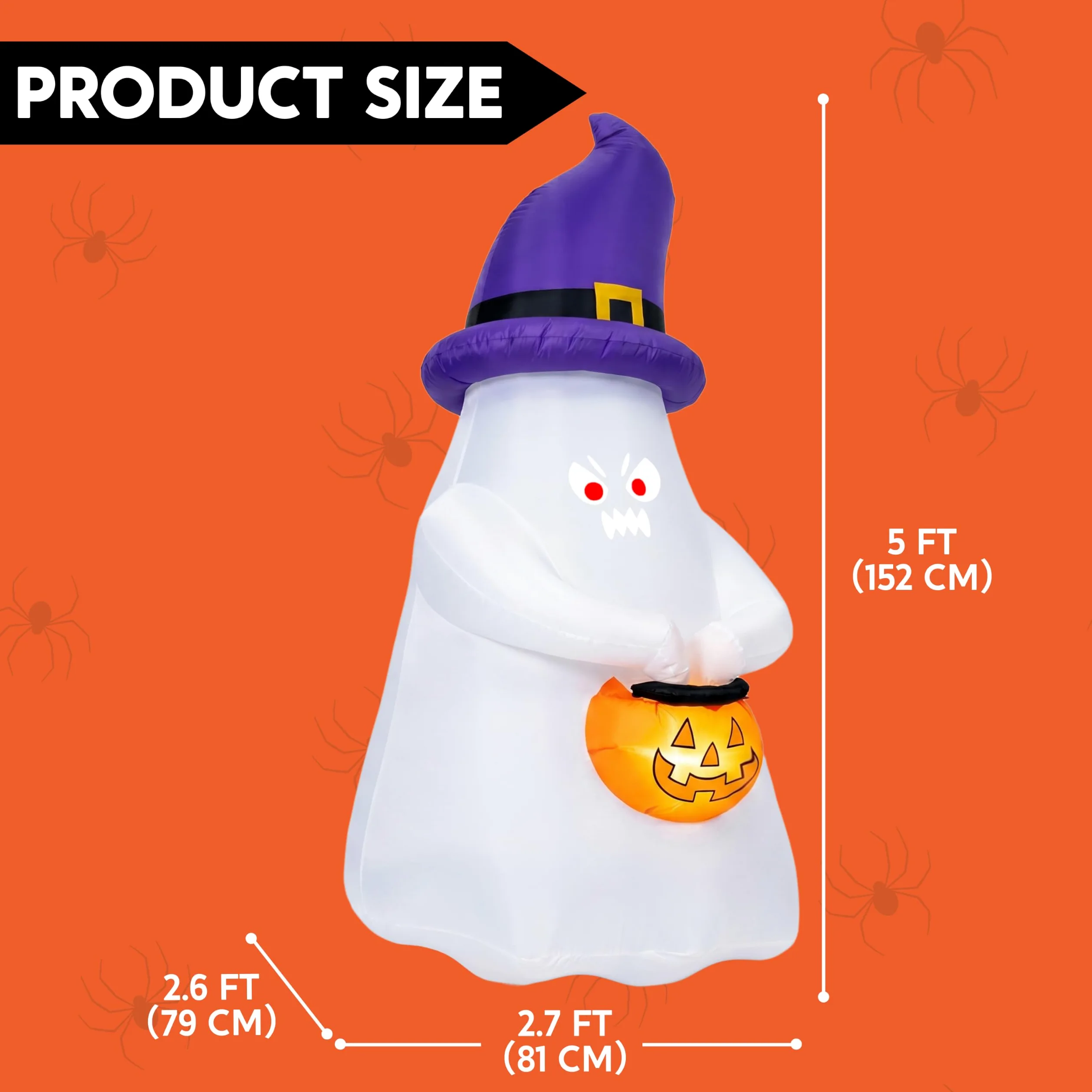 Joiedomi Decorazione gonfiabile per Halloween da 1,5 m, con proiettore e musica, con 8 espressioni facciali e carillon per feste all'aperto