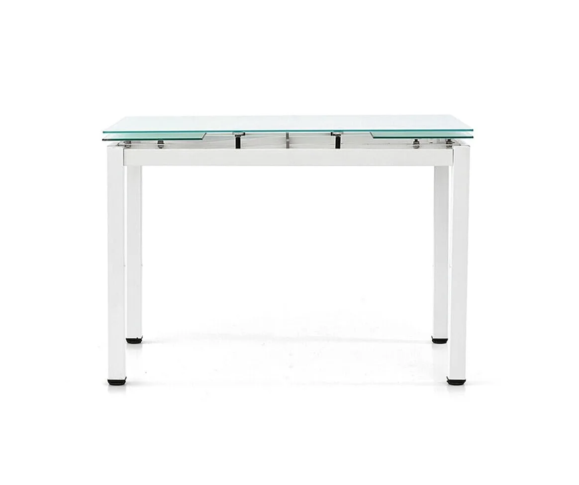 KONTE.DESIGN Tavolo RAPALLO allungabile in vetro bianco opaco e base metallo bianco, 110x70x76 cm