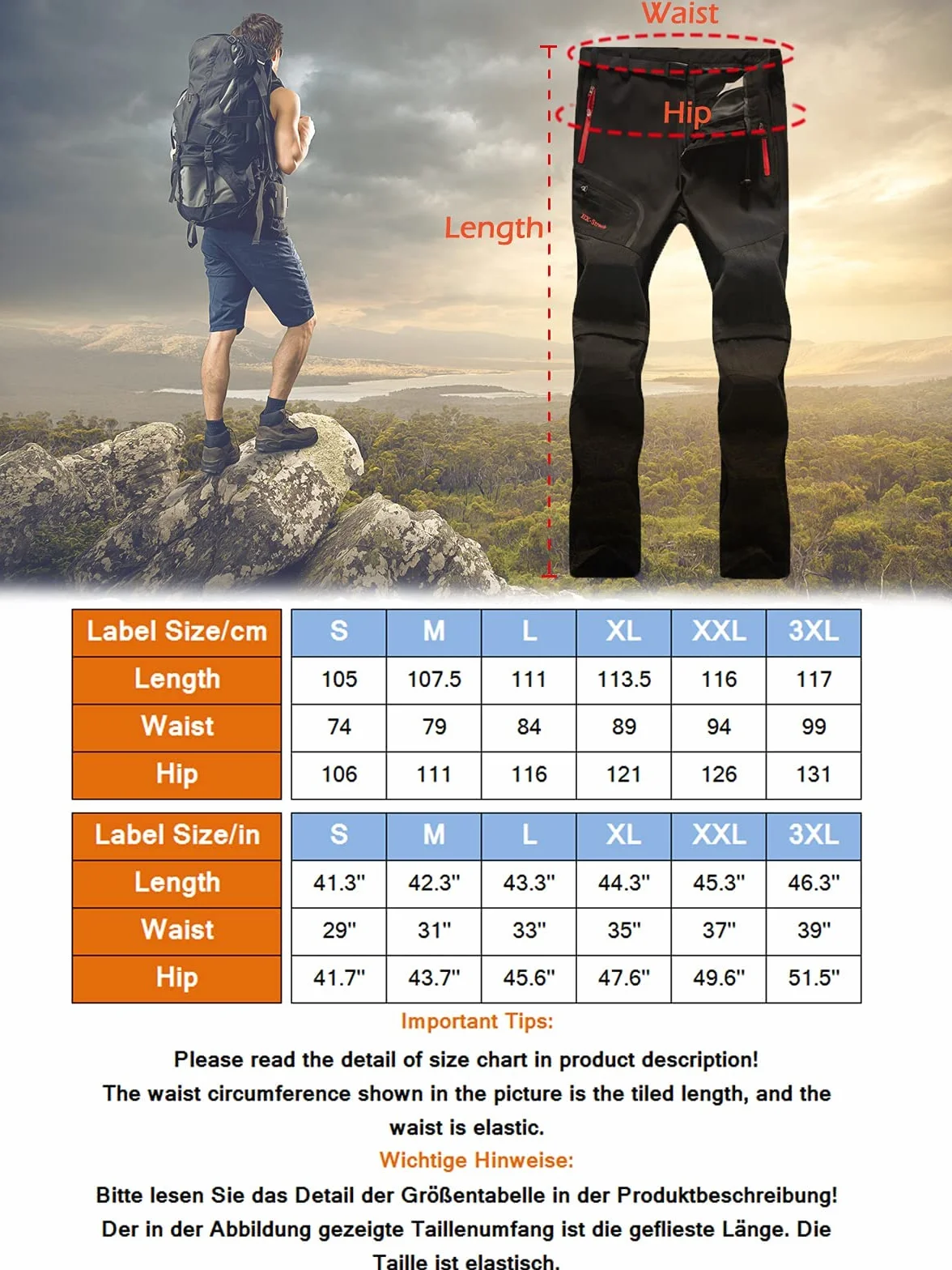 Zoerea Pantaloni Trekking Uomo Asciugare Rapidamente Traspiranti Convertibile Primavera Estate All'aperto Alpinismo Escursionismo