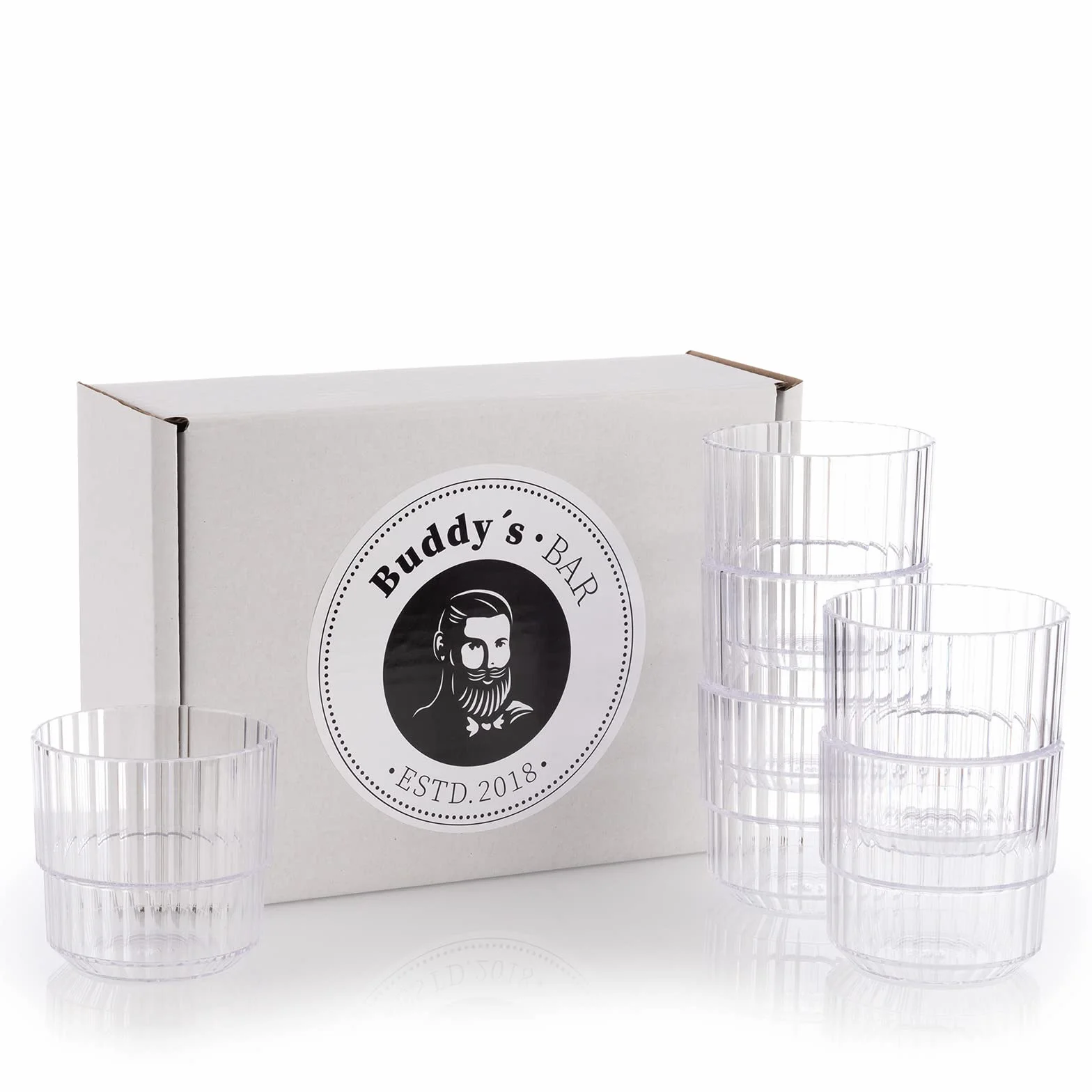 Buddy's Bar – Set di 6 Bicchieri in Plastica Tritan 0,22 L, Senza BPA, Impilabili, Lavabili in Lavastoviglie