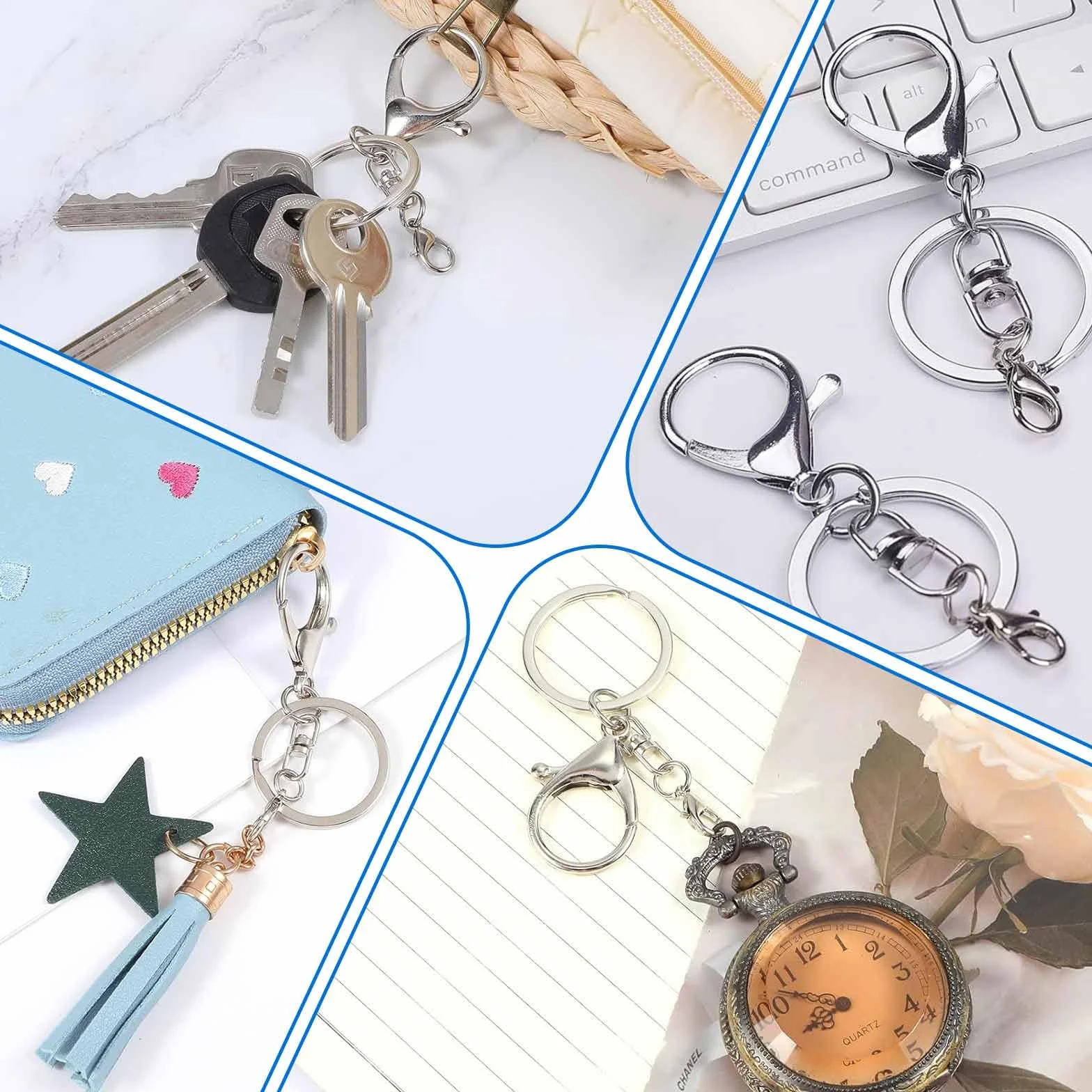 30 Pezzi Chiusure a Moschettone Girevoli,Keychain Porta Chiavi per Chiavi in Metallo con Clip Girevole,Argento Anelli Portachiavi con Catenella per Gioielli Moschettoni Portachiavi Fai Da Te