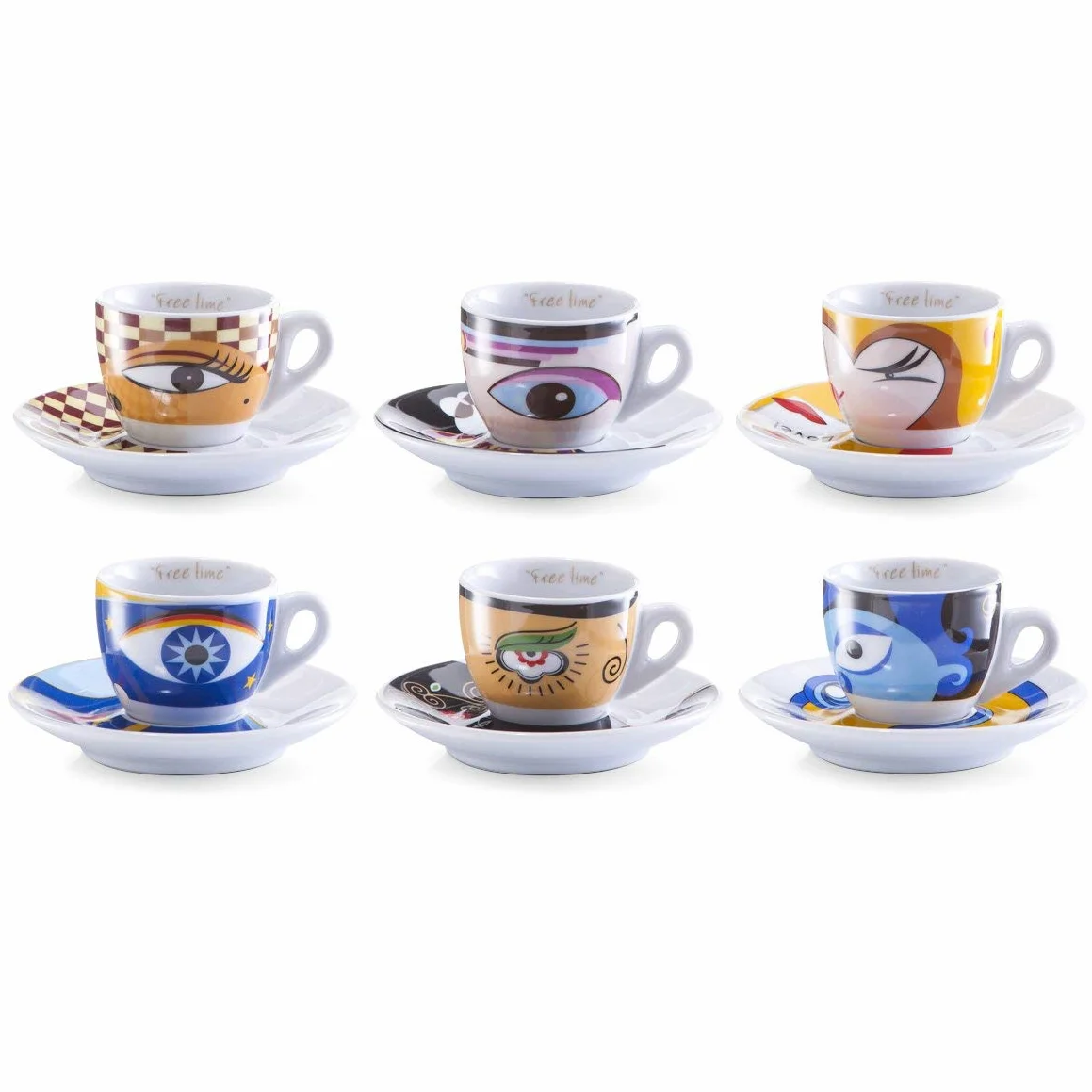 Zeller 26510 Set Tazzine da caffè Magic Eyes, Porcellana, Multicolore, 0.1x6x4.7 cm, 12 unità
