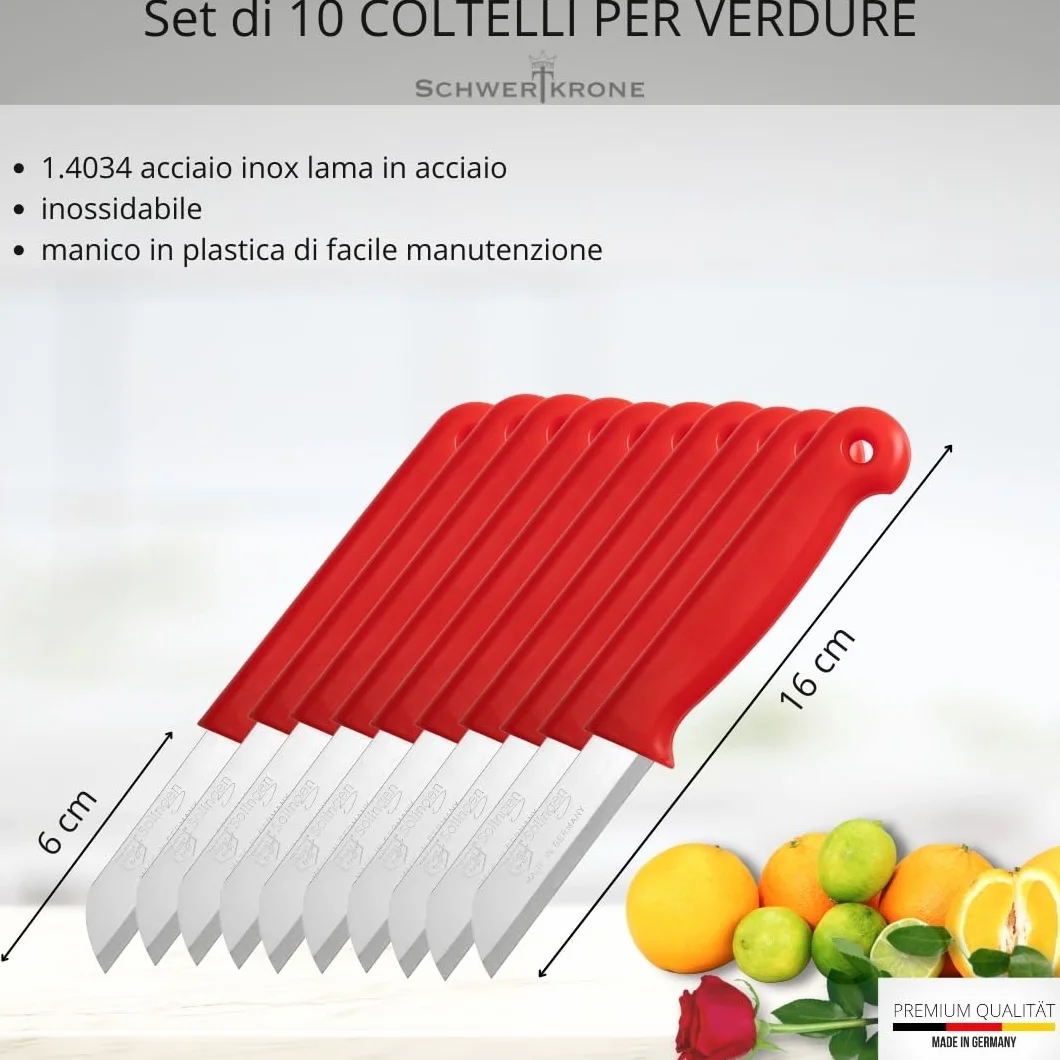 Schwertkrone Coltelli da Frutta e Spelucchino Set 10 pezzi Acciaio Inox Professionale Solingen Germania