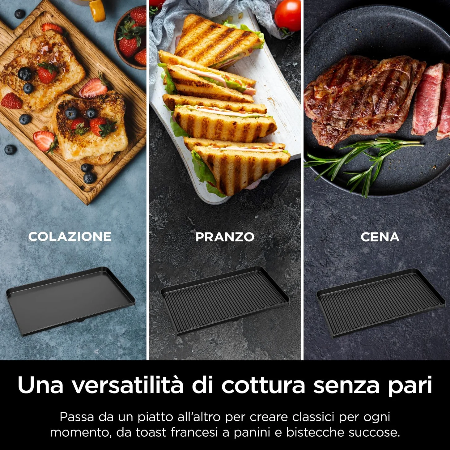 Ninja Sizzle Pro XL Griglia e piastra liscia da interni, rivestimento antiaderente in ceramica, coperchio rimovibile, vassoio raccogli-grasso, ricettario, argento/nero GX101EU