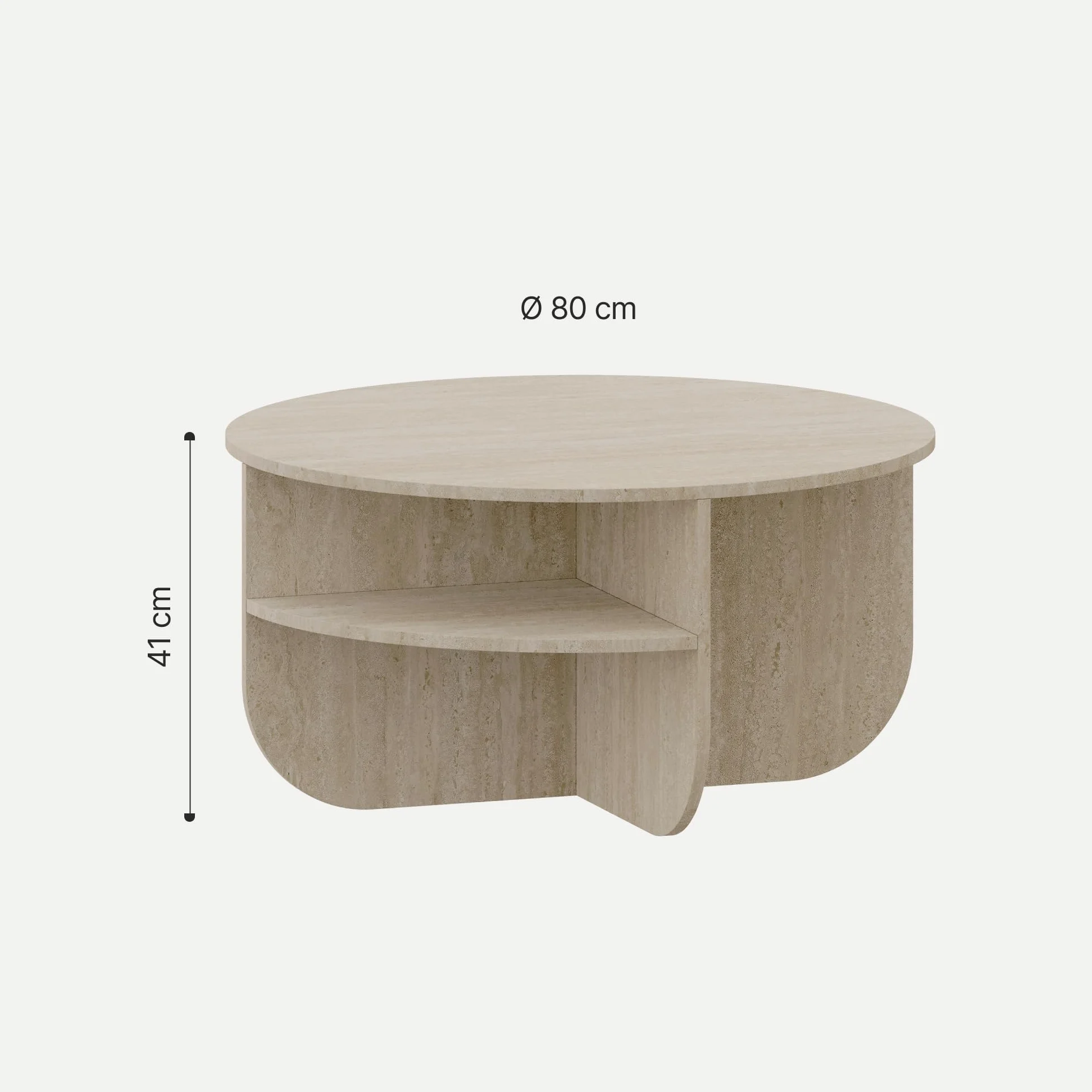 [en.casa] Tavolino Centrale da Salotto Tavolo Basso Rotondo con Ripiano Tavolino da caffè per Soggiorno Area Living Ø80 x 41 cm Color Avorio Travertin