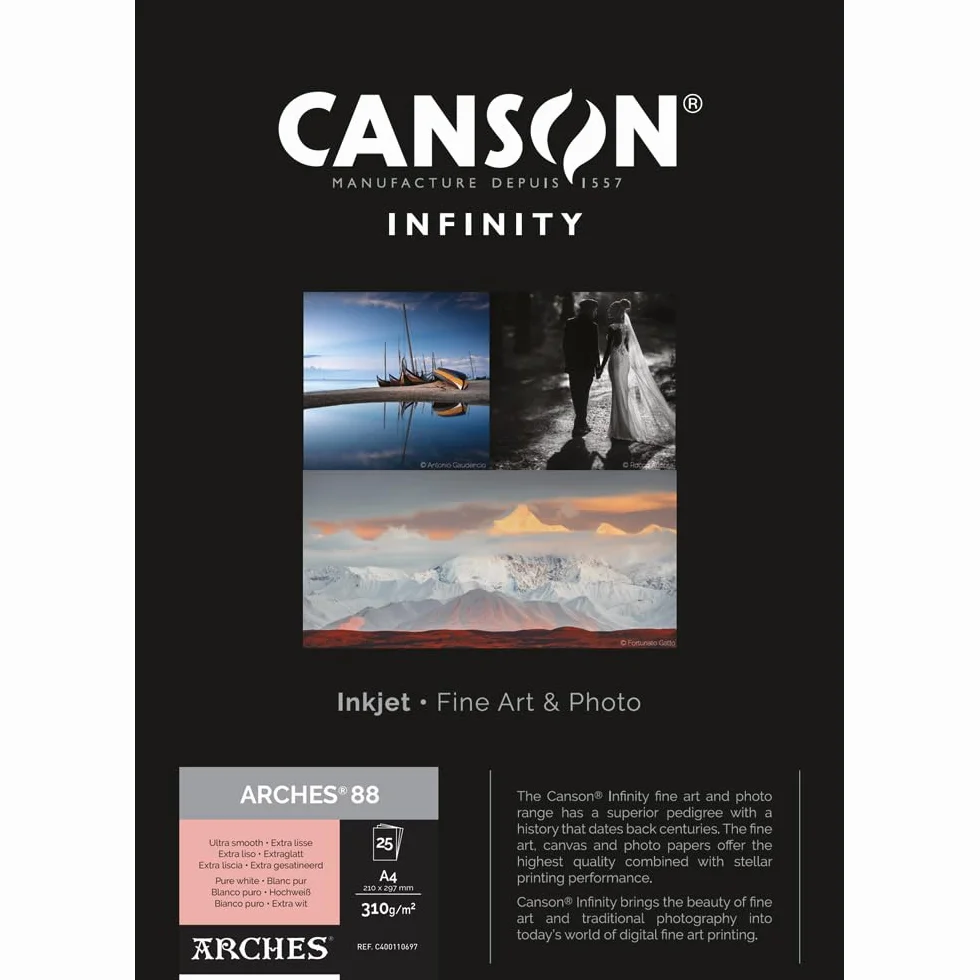 Canson Infinity Arches 88 100% Satinato 310 g A4 25H Bianco Naturale