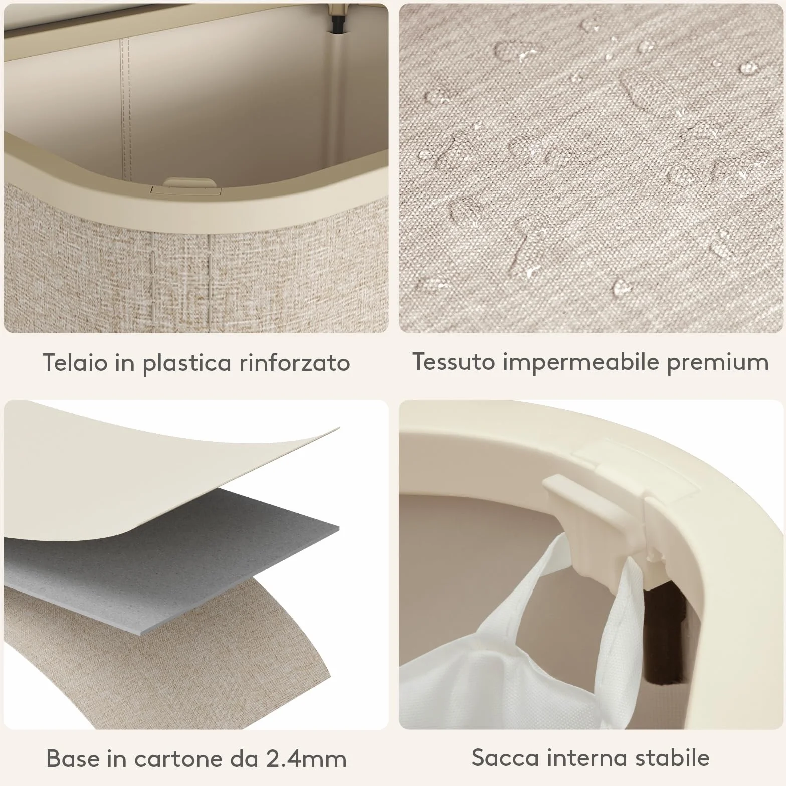 Lifewit Cesto Portabiancheria, Cesta Panni Sporchi con coperchio, Laundry Basket con Plastica Manici, Porta Biancheria Sporca per Bagno, Lavanderia, Camera da Letto, 65 L, Beige