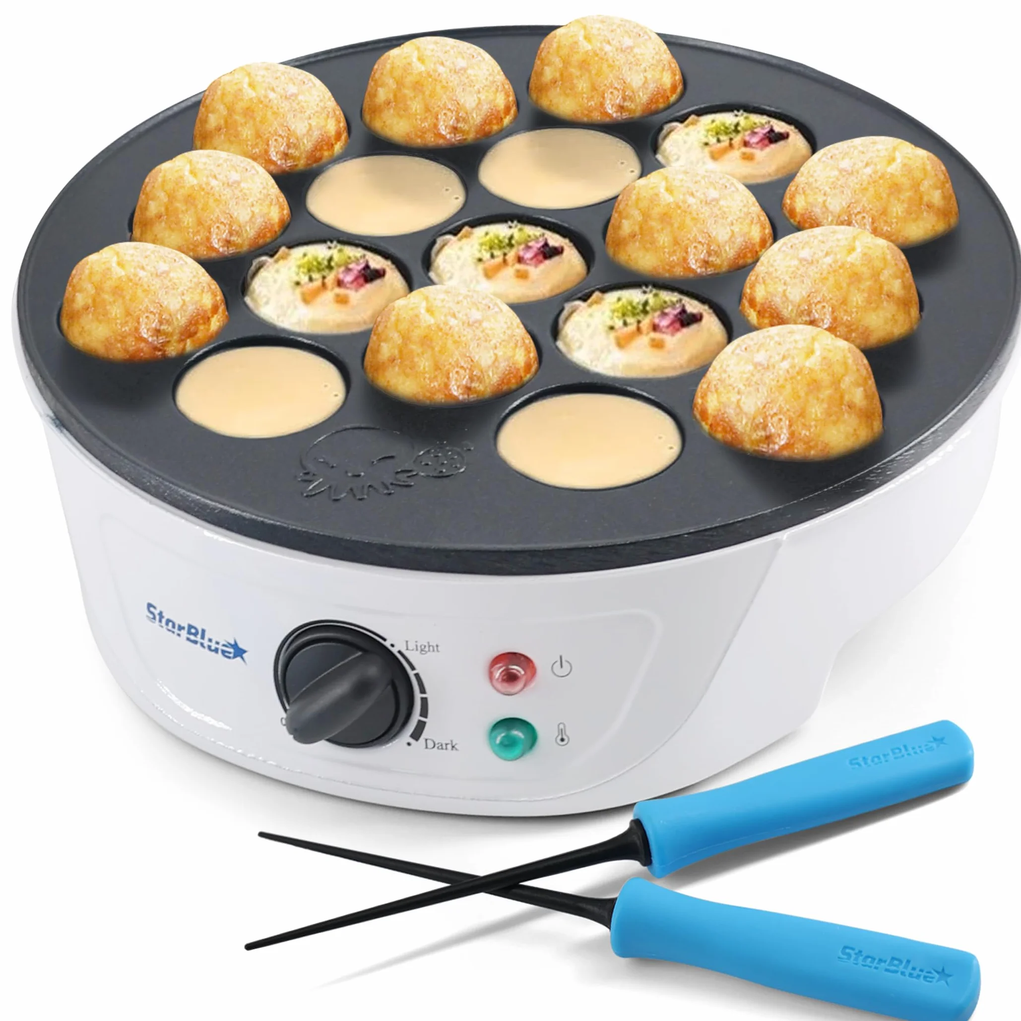 StarBlue Macchina per Takoyaki 18 fori 700W 220V 50Hz con Controllo Temperatura Spina UK Adattatore UE
