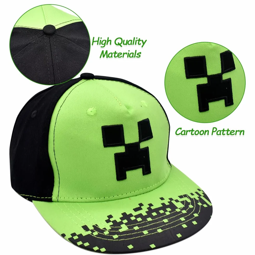 Minecraft Cappellino Baseball 2PCS Cappello da Sole Occhiali da Sole Berretto Cartoni Protezione Solare Cotone Regolabile Set Bambini