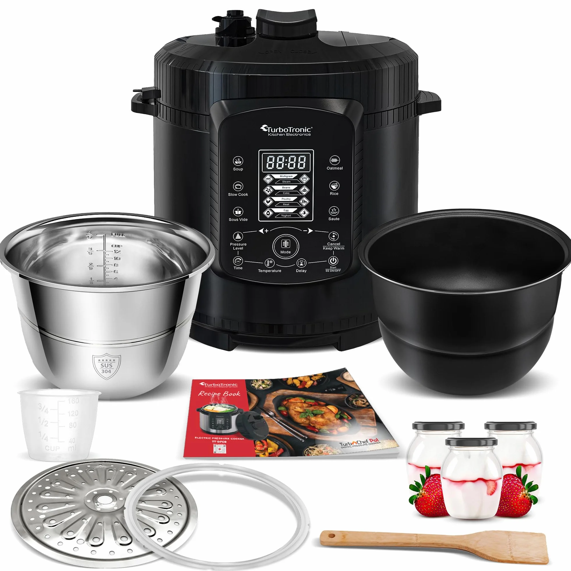 TurboTronic Pentola a Pressione 6L - Multicooker Elettrico Acciaio Inox e Antiaderente, Vapore Cuociriso Cottura Rapida