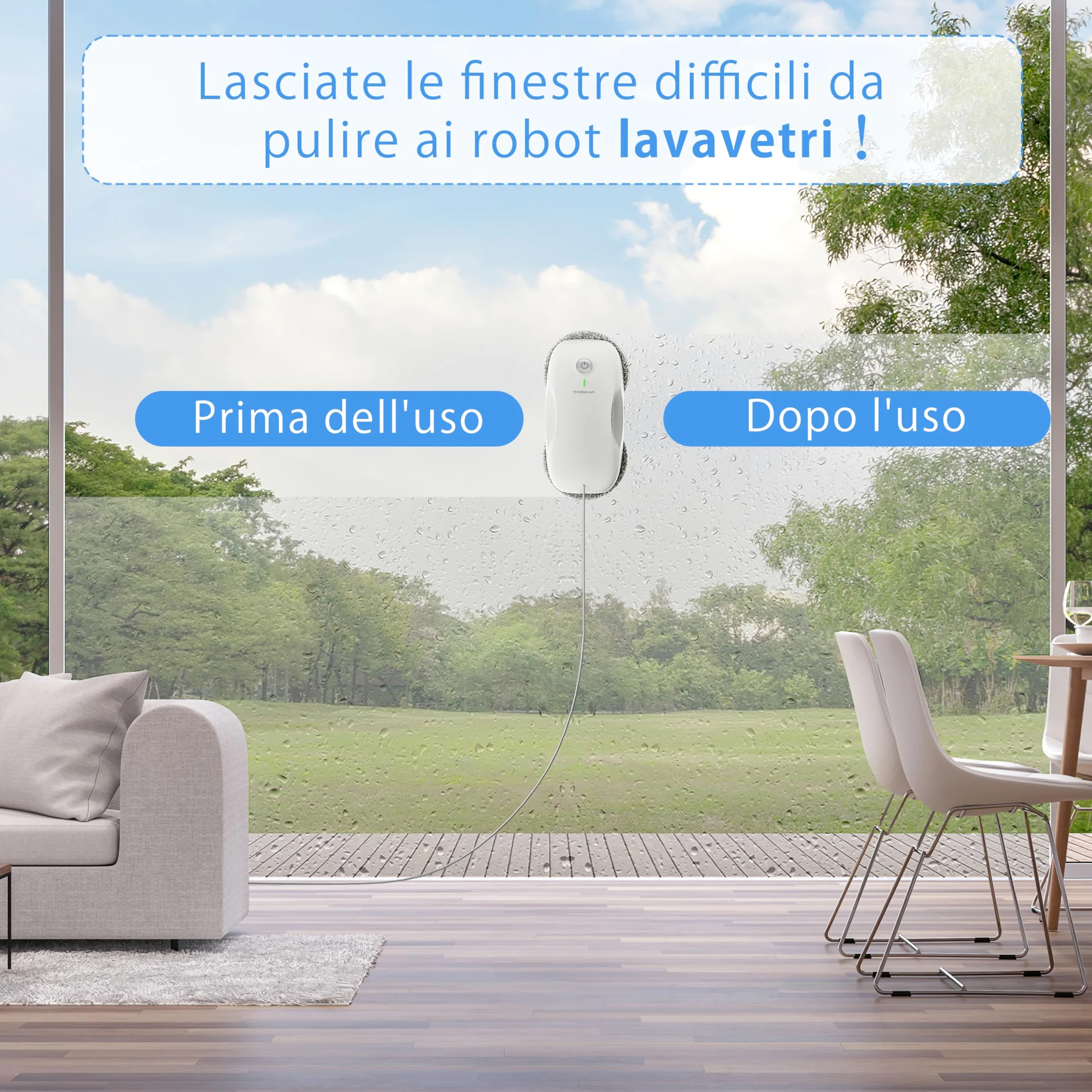 Tosima W2 robot lavavetri,per la pulizia delle finestre con 3800Pa forte aspirazione, triplo sistema di sicurezza,robot per la pulizia delle finestre remoto con 12 pc stracci
