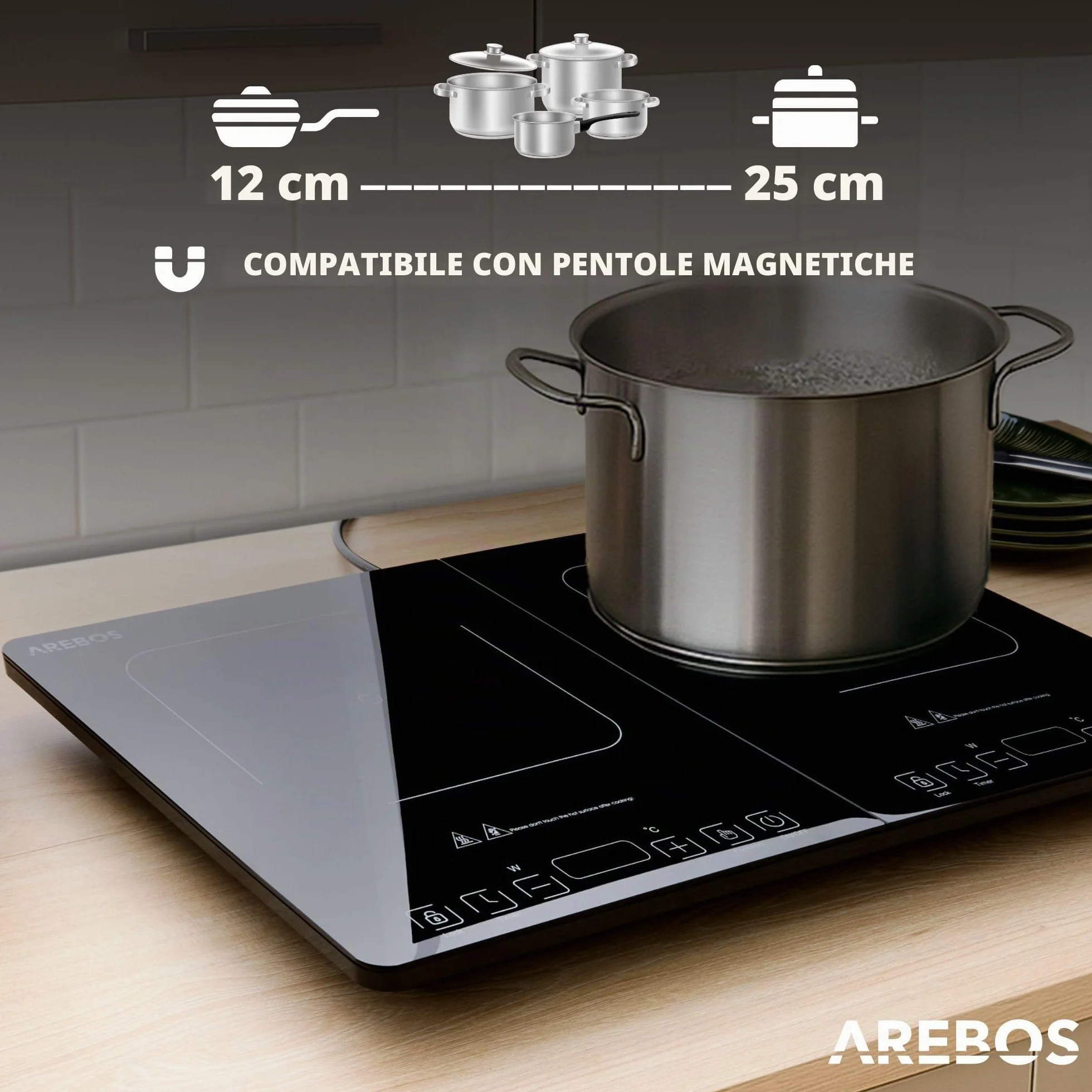 Arebos doppio piano cottura a induzione 3500W 2 zone display touch timer portatile