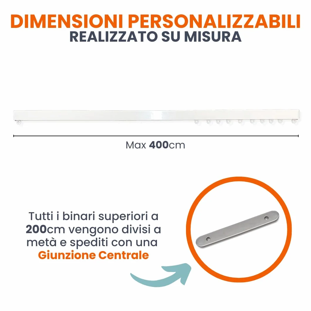 Zineffa Riloga Scorritenda Lineare in Alluminio Bianco Binario per Tende a Soffitto Parete L. 200 CM Movimento MANUALE
