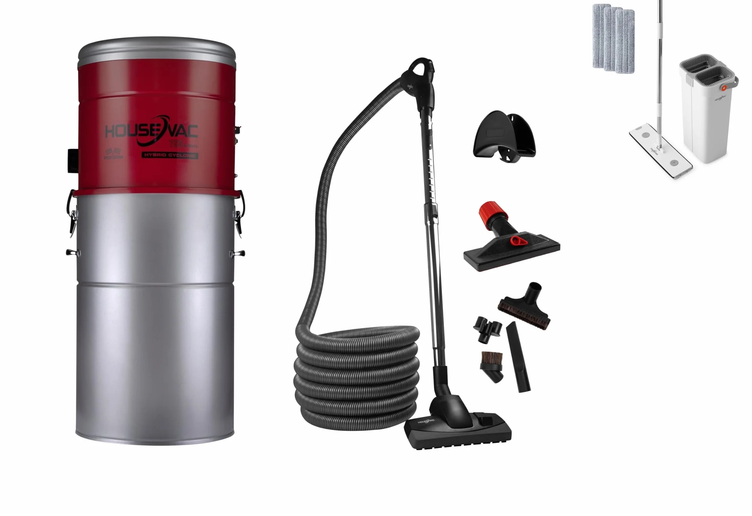 Aspirapolvere centrale HV-755ST-35H + kit di accessori Premium da 7,5m|potenza di aspirazione 755 AirWatts, motore Ametek da 1700 W, 2 turbine|Soft START/STOP| Filtro ciclonico ibrido