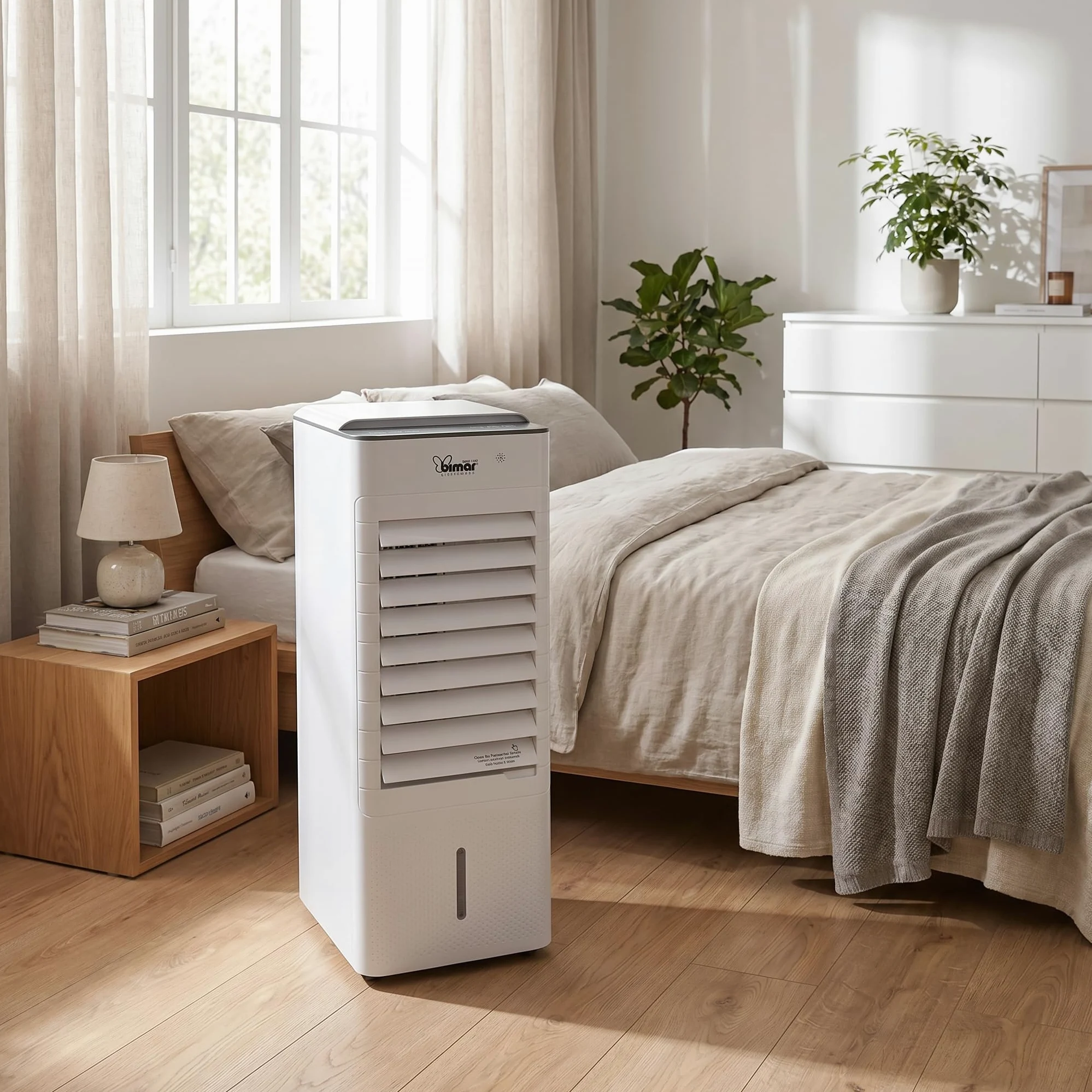Bimar INB-VR508 Raffrescatore d’Aria Evaporativo 7 Litri con Funzione Calore, Telecomando, Timer 1-12h, 3 Velocità, Display Touch, Ionizzatore, Filtro Removibile, 2 Blocchi Ghiaccio Inclusi