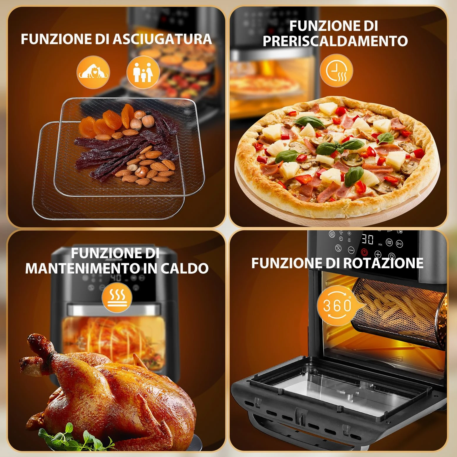 Aigostar Owen - Friggitrice ad aria da 12 litri, Forno ad aria multifunzione, 1700 W, Touch screen LED, 8 modalità preimpostate, include 7 accessori, sistema rotante, BPA FREE