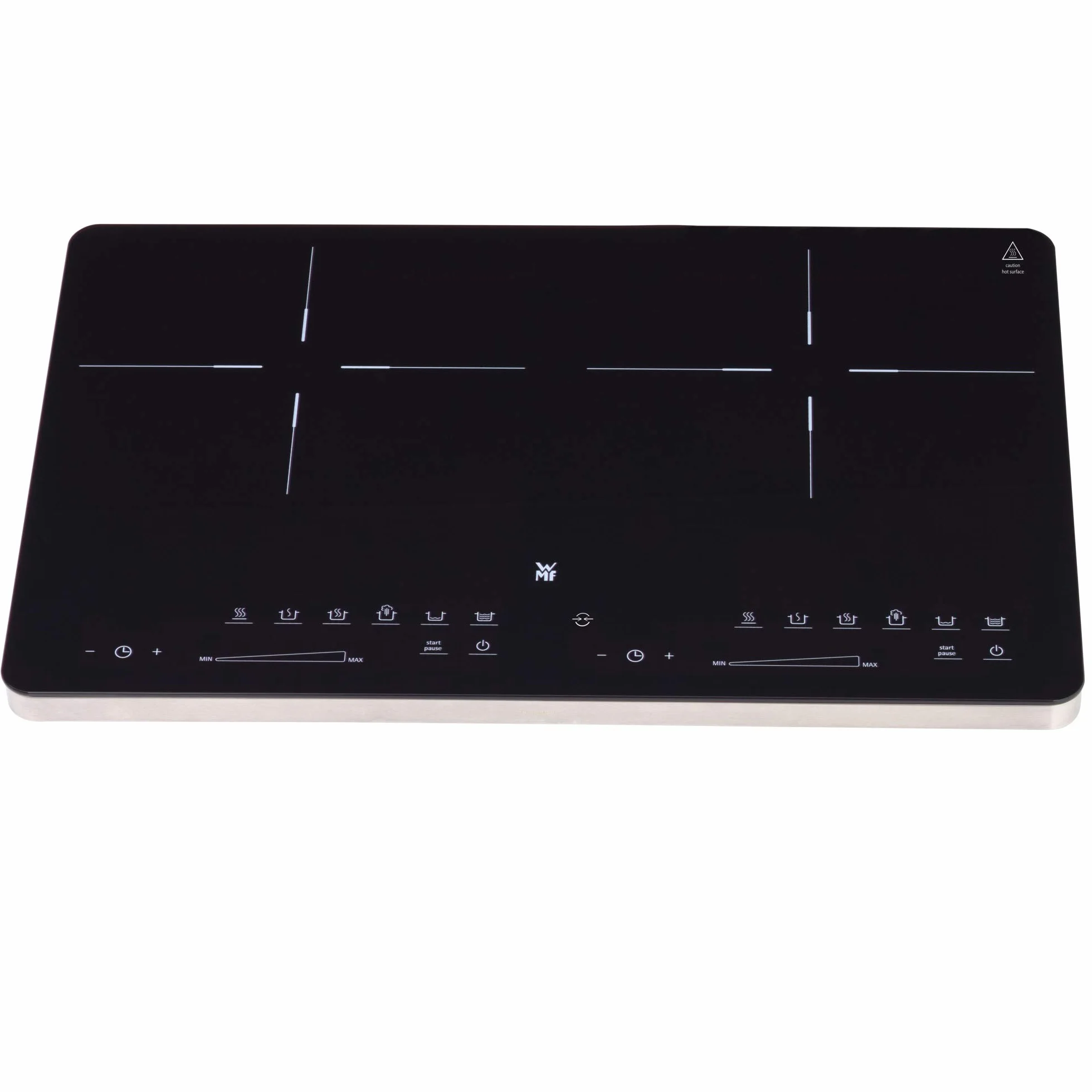 WMF Kult X Doppio piano cottura a induzione, 2 piastre, piano cottura fino a 28 cm, 2 zone di cottura, 8 livelli, rilevamento della pentola, display touch, vetro ceramica, funzione timer, 3500 W