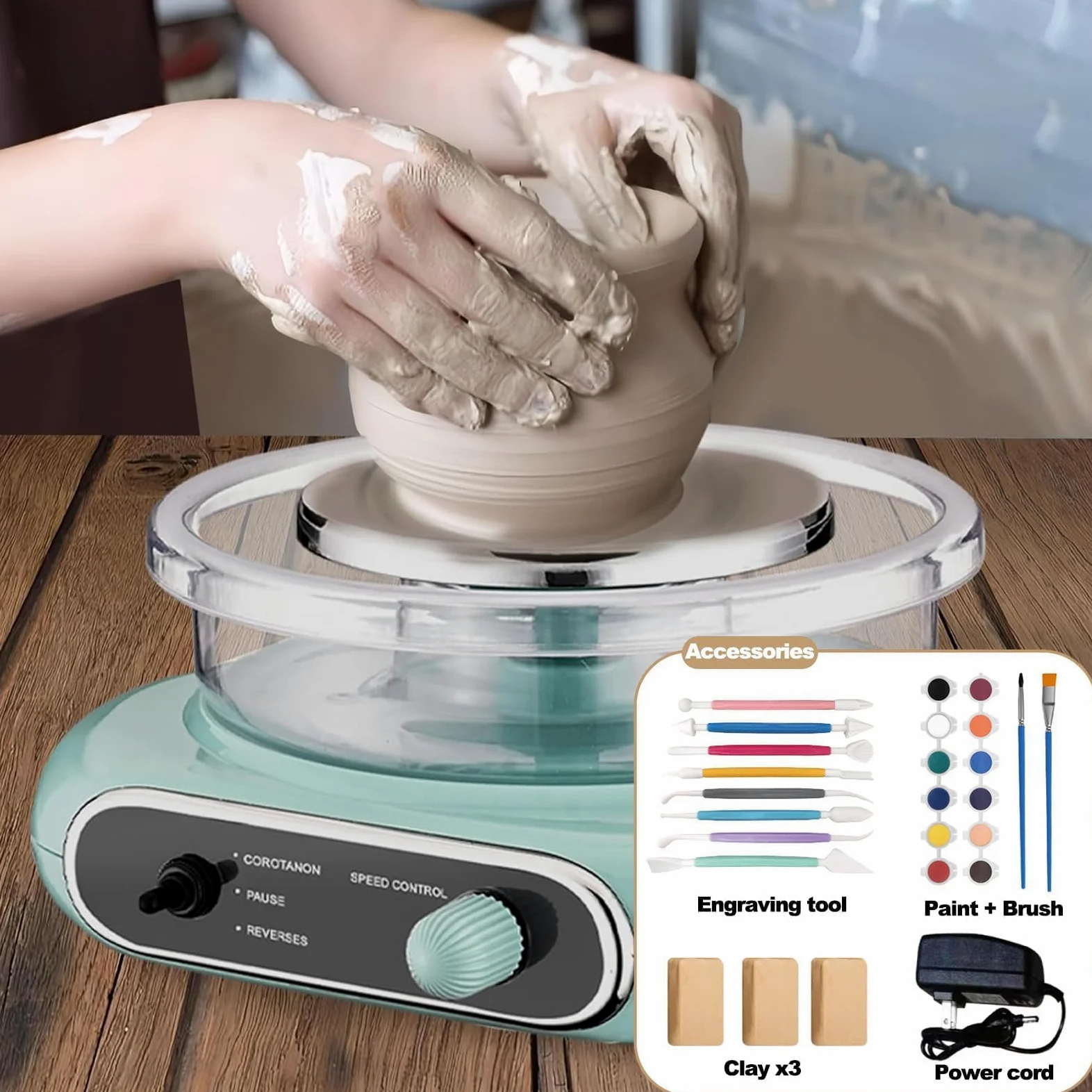 Kit ruota elettrica per ceramica con piatto girevole staccabile e accessori, macchina formatrice per argilla per bambini e principianti, ideale per artisti e hobbisti