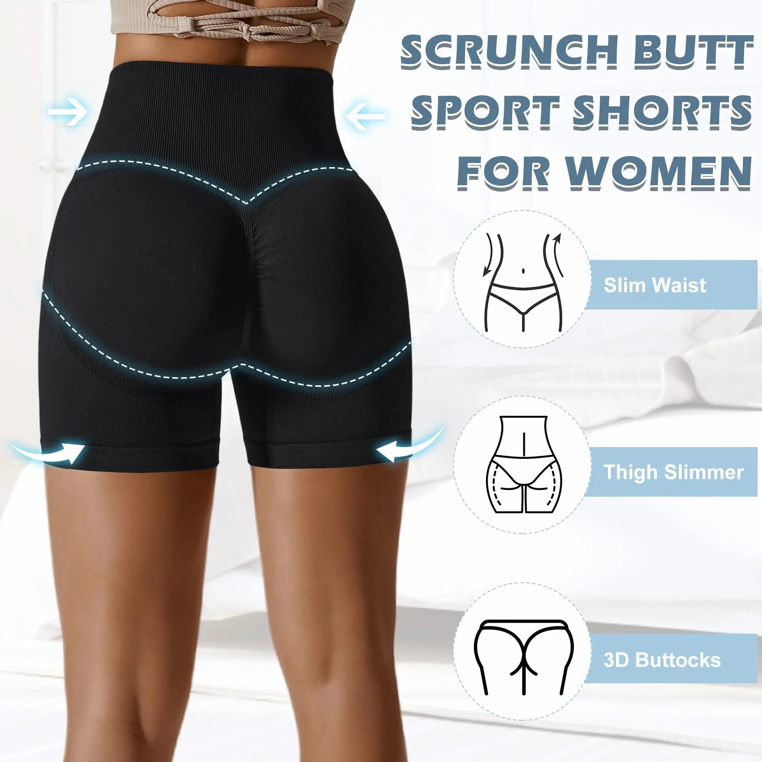 Pantaloncini Palestra Donna Push Up Booty Shorts Vita Alta Leggins Corti Collant Estivi Yoga Fitness Allenamento Jogging