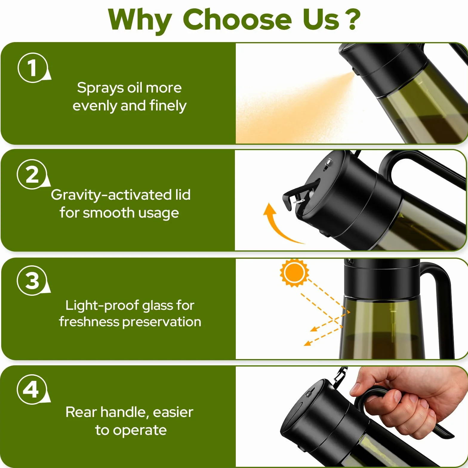 Euqvunn Dispenser Olio 2-in-1 con Pennello, Oliera Spray Vetro Oscurato 580ml per Condimenti e Cottura