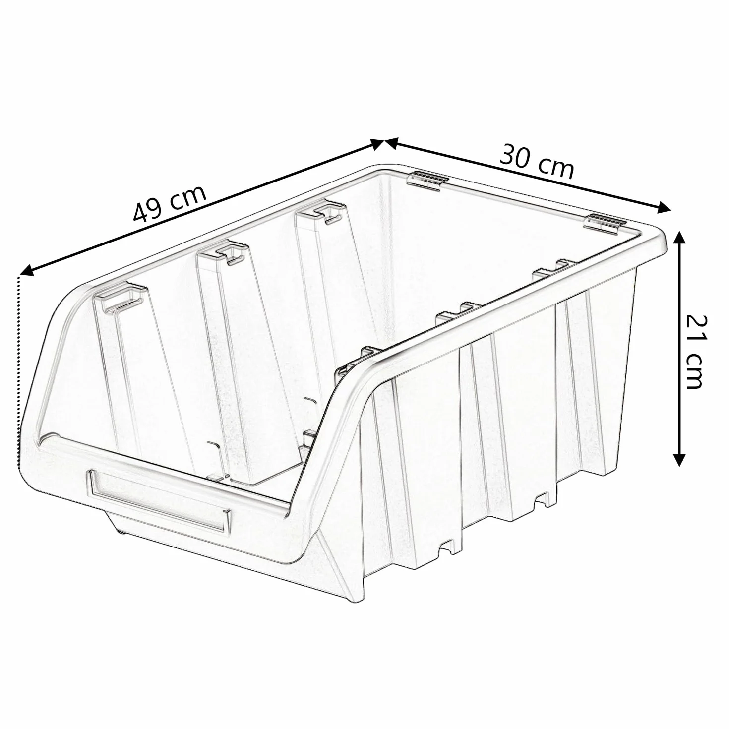 Set di 6 Contenitori a Bocca di Lupo | 49x30x21 cm | Impilabili | Sovrapponibili | Nero | in Plastica